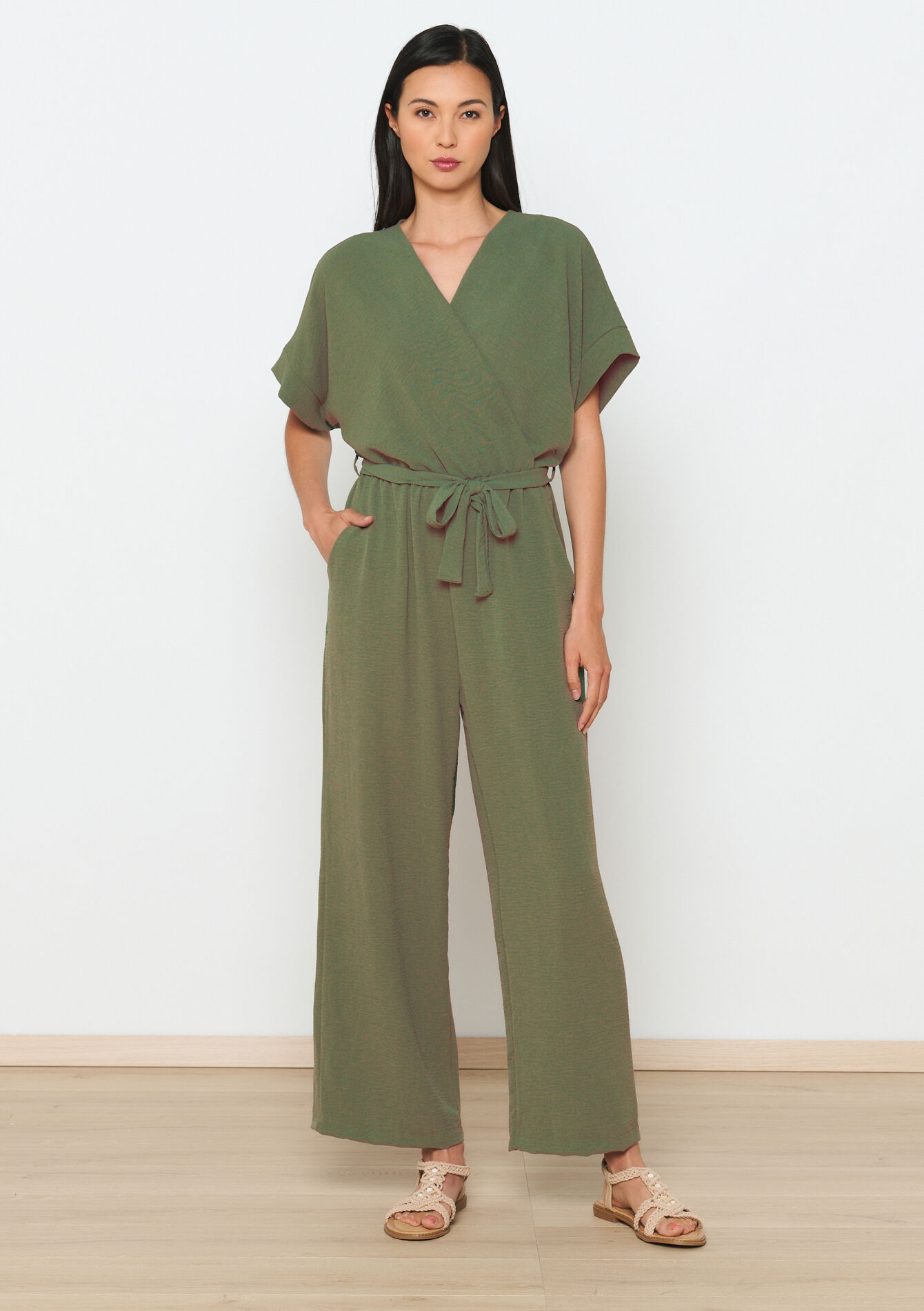 Combinaison fluide ceinturée, Combinaison fluide ceinturée - KHAKI MED - 06004580_4327