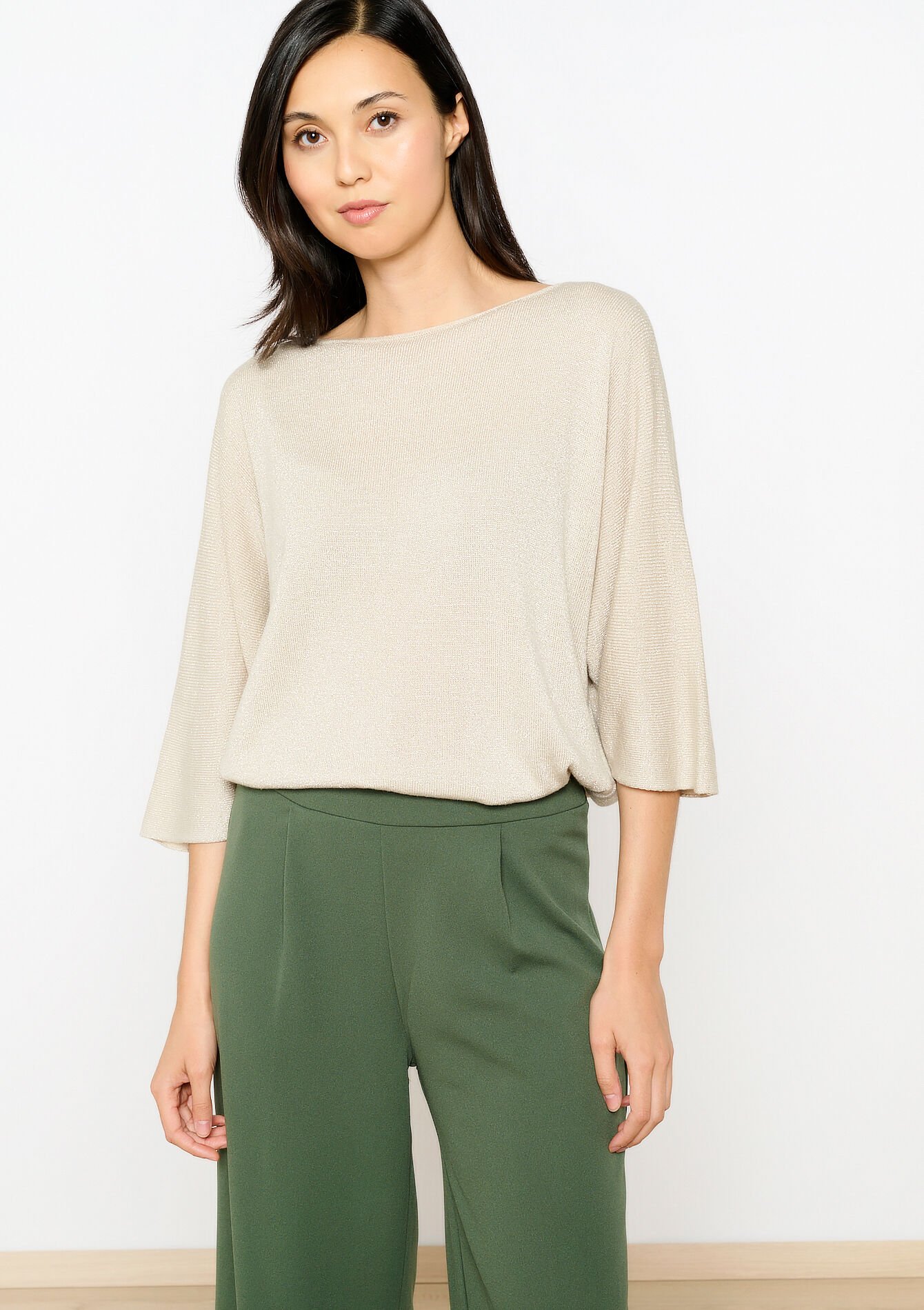 Fine pullover with lurex, Fine pullover with lurex - CHAMPAGNE SAND - 04006637_4007