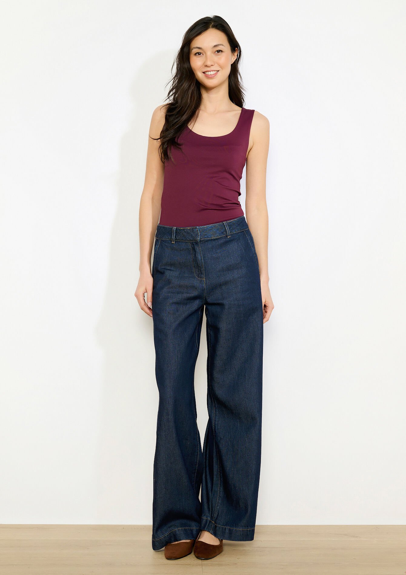 Fitted round neck tank - AUBERGINE - 02200530_1537