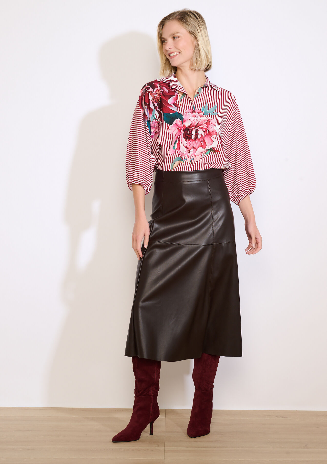 Overhemd met strepen en bloemenprint - BORDEAUX WINE - 05702957_5514