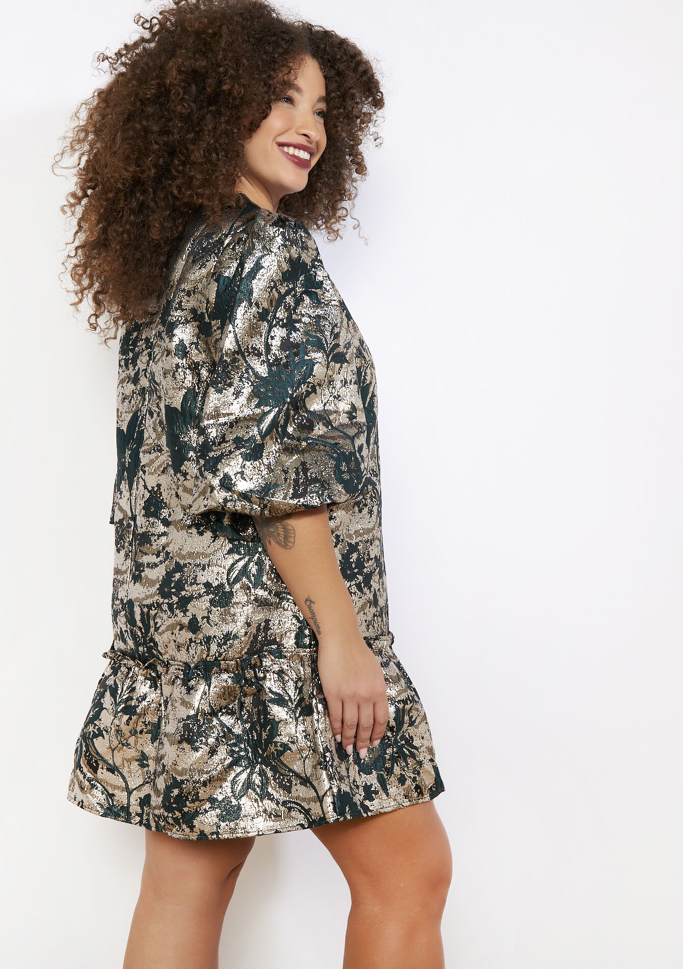 Robe babydoll en jacquard, Robe babydoll en jacquard - BOTTLE GREEN - 08104348_1778