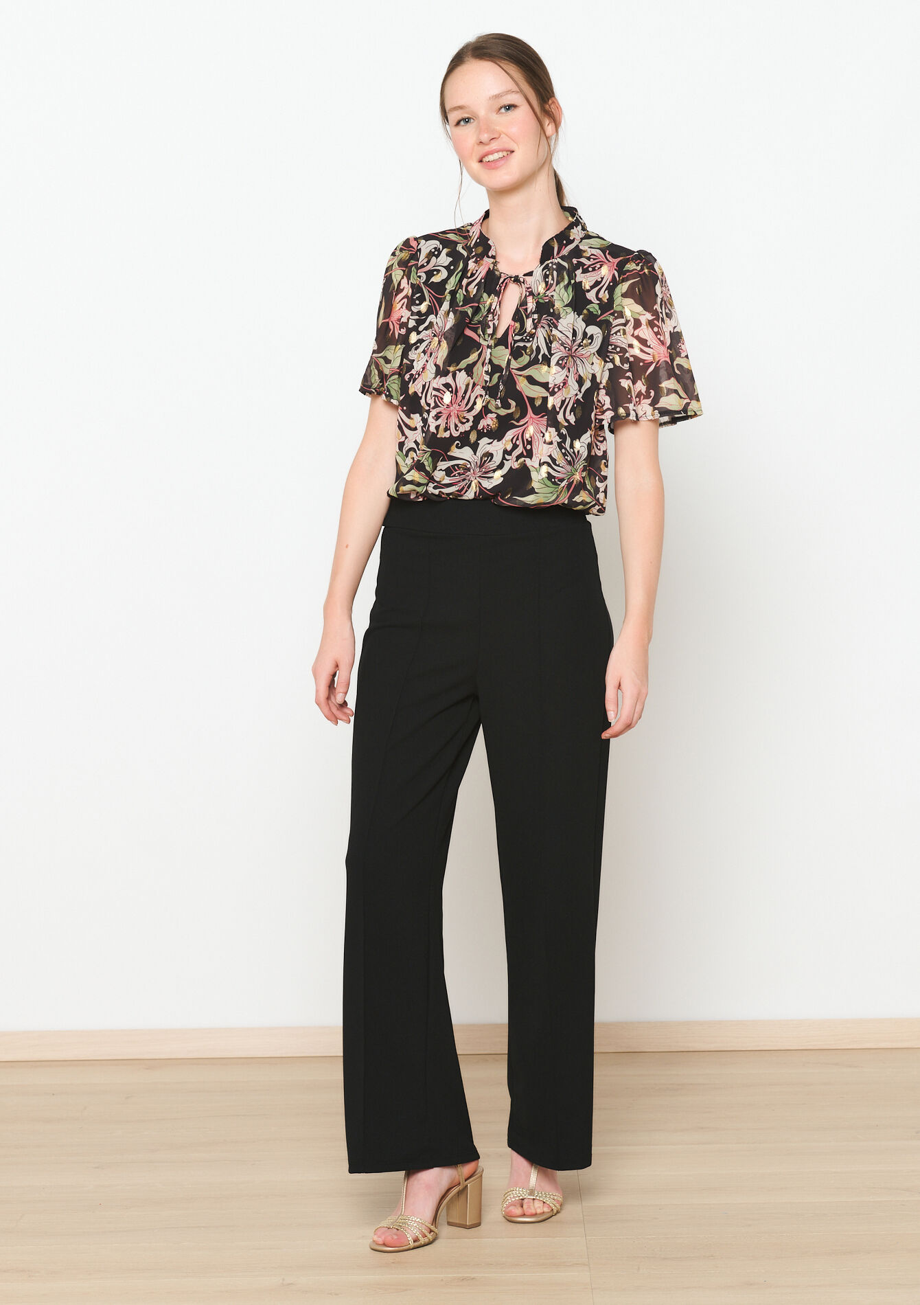 Pantalon à coupe ample en tissu scuba, Pantalon à coupe ample en tissu scuba - BLACK - 06600885_1119