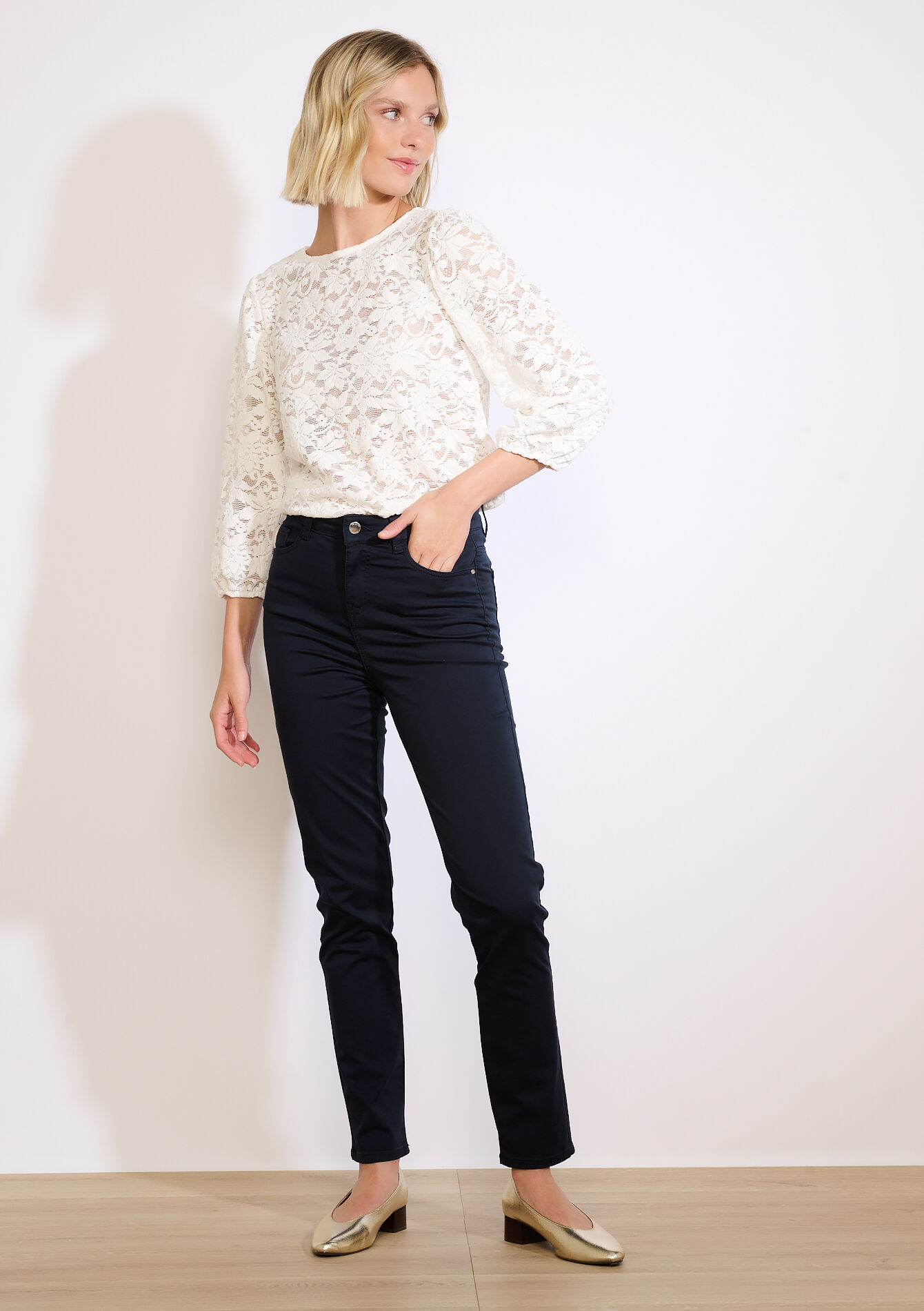 Pantalon slim taille haute, Pantalon slim taille haute - NAVY BASIC - 06004578_2723