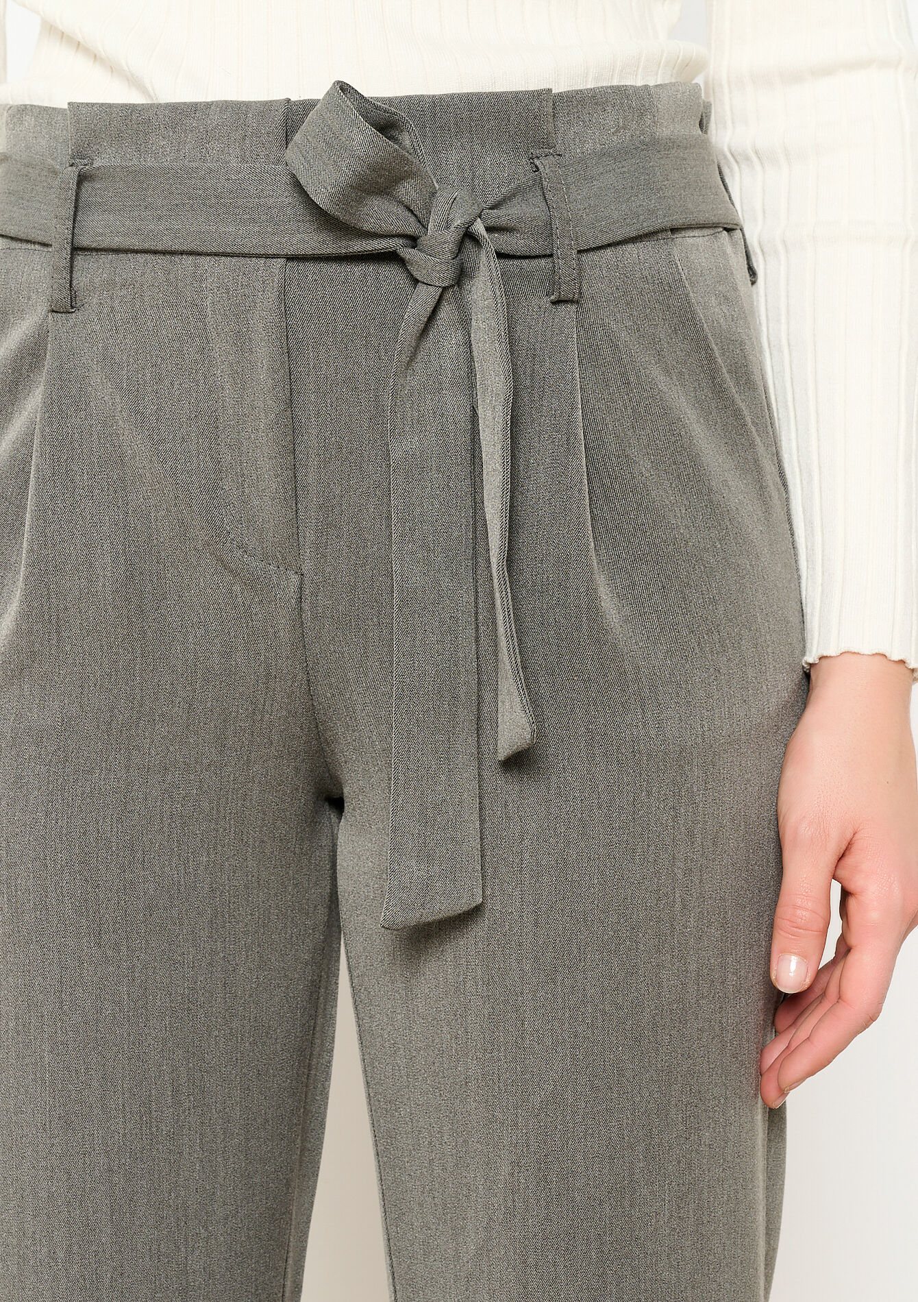 Pantalon paper bag avec ceinture à nouer, Pantalon paper bag avec ceinture à nouer - MED GREY - 1095565