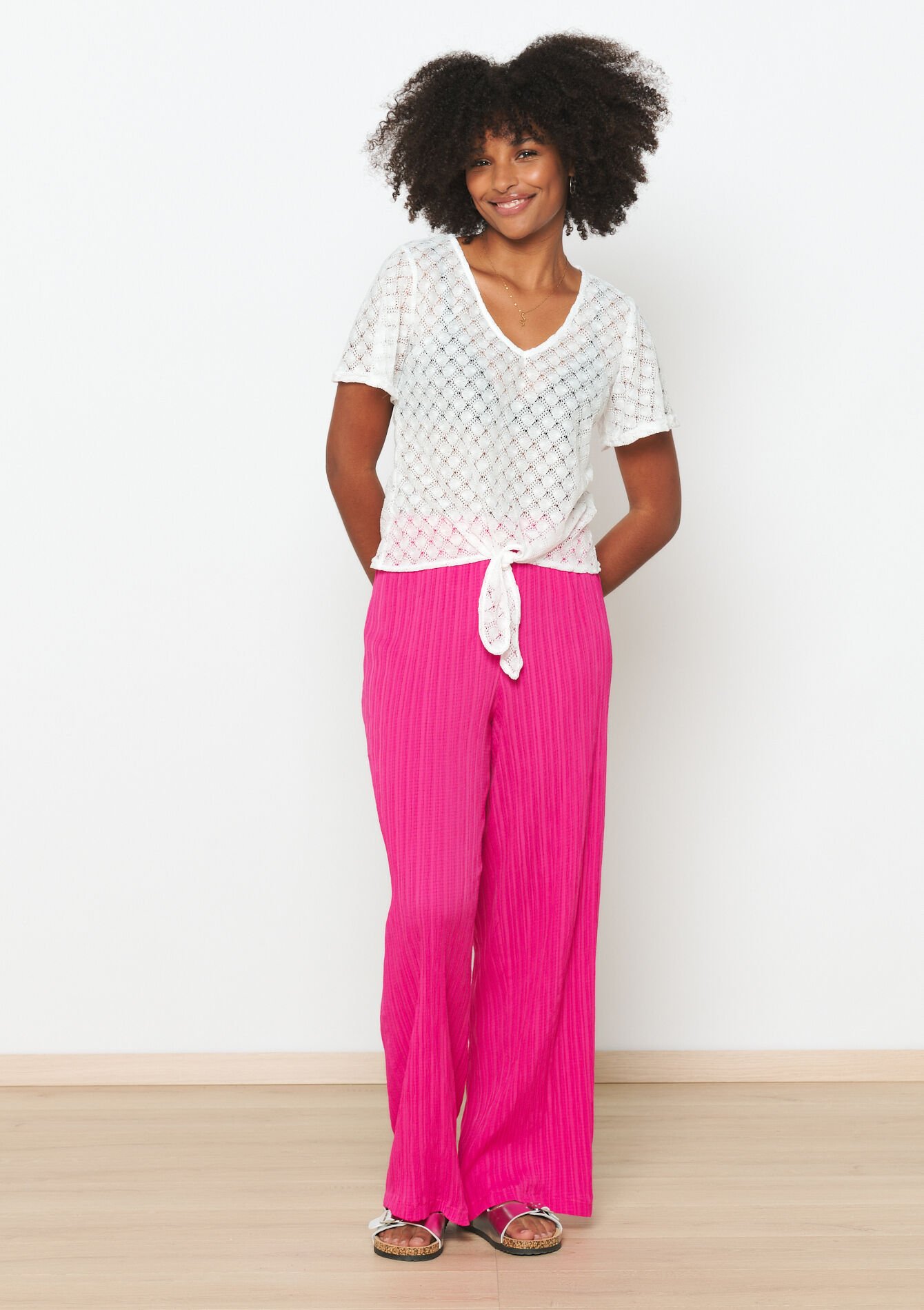 Openwork T-shirt in macramé, Openwork T-shirt in macramé - OPTICAL WHITE - 02301604_1019