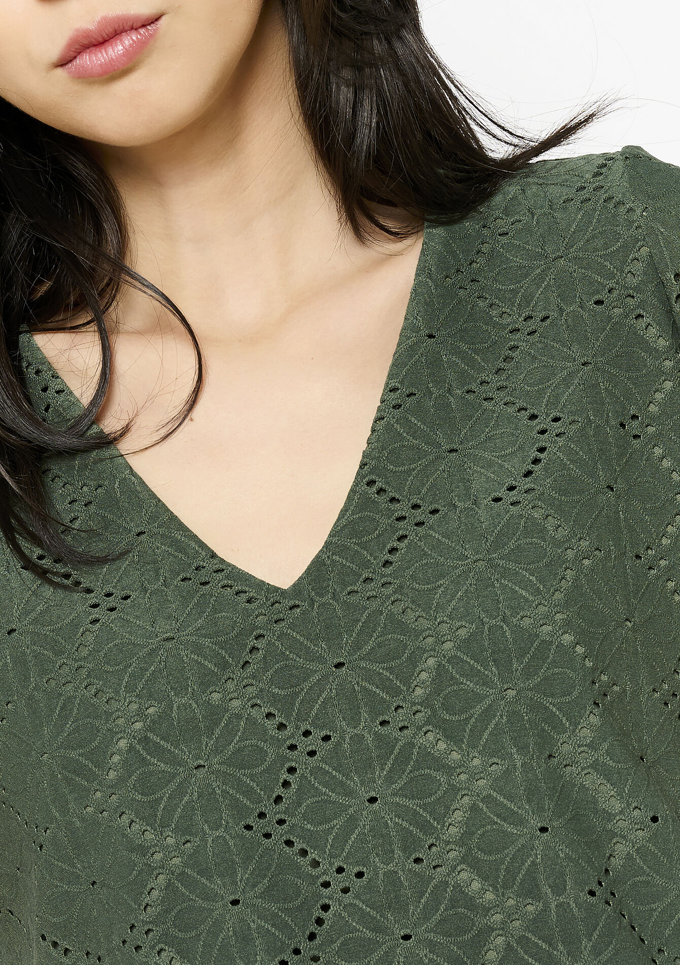 T-shirt brodé romantique, T-shirt brodé romantique - KHAKI FADED - 02301807_4326