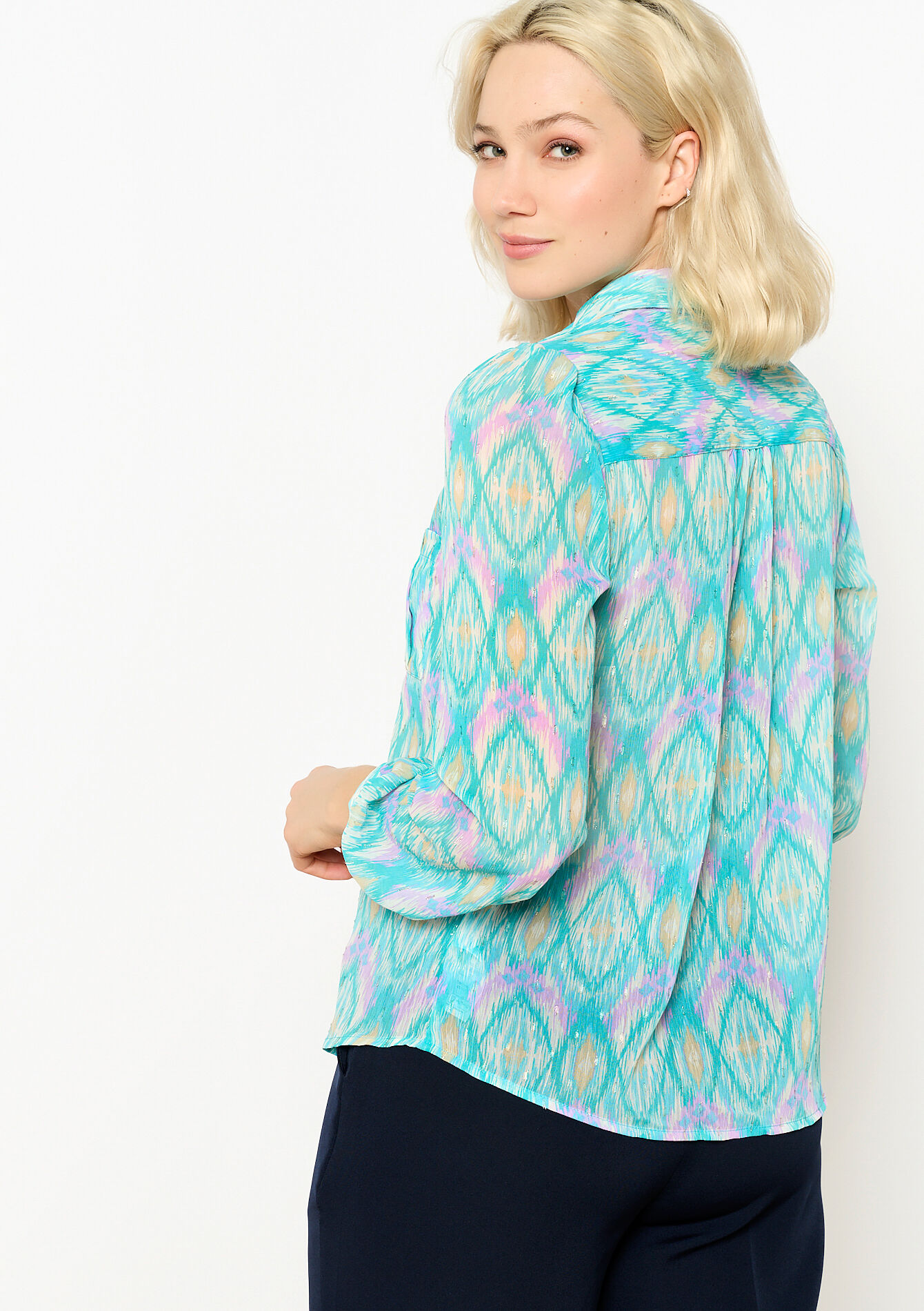 Lurex shirt with ikat print, Lurex shirt with ikat print - BLUE PASTEL - 05702370_3003