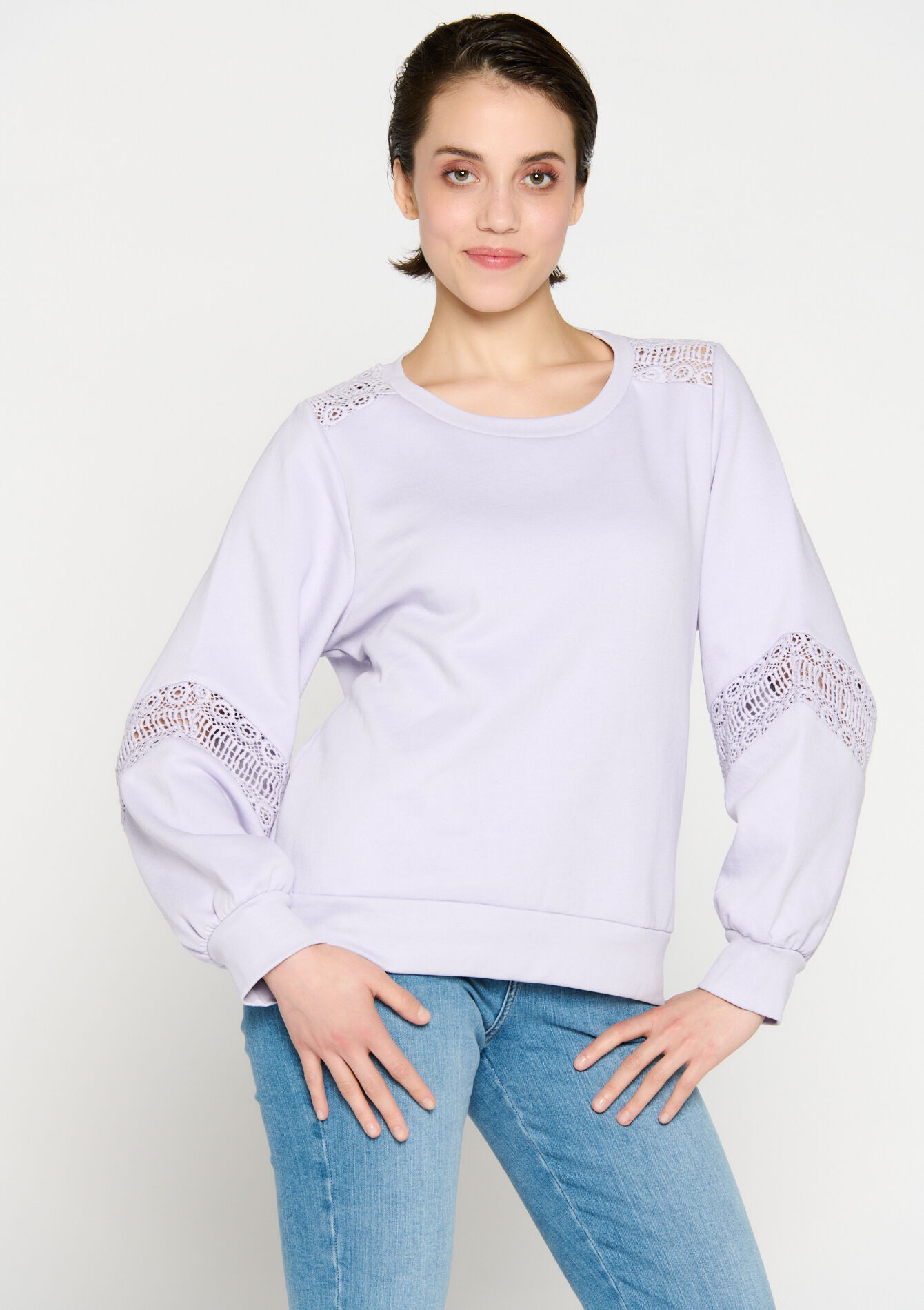 Pullover with crochet details, Pullover with crochet details - LILAC BRIGHT - 03001691_2578
