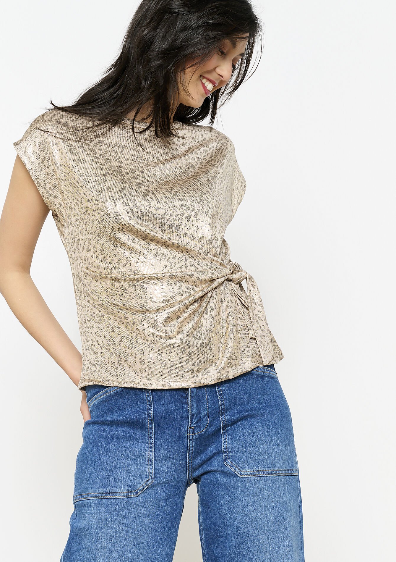 Shimmer tie waist top, Shimmer tie waist top - LIGHT TAUPE - 02301792_2572
