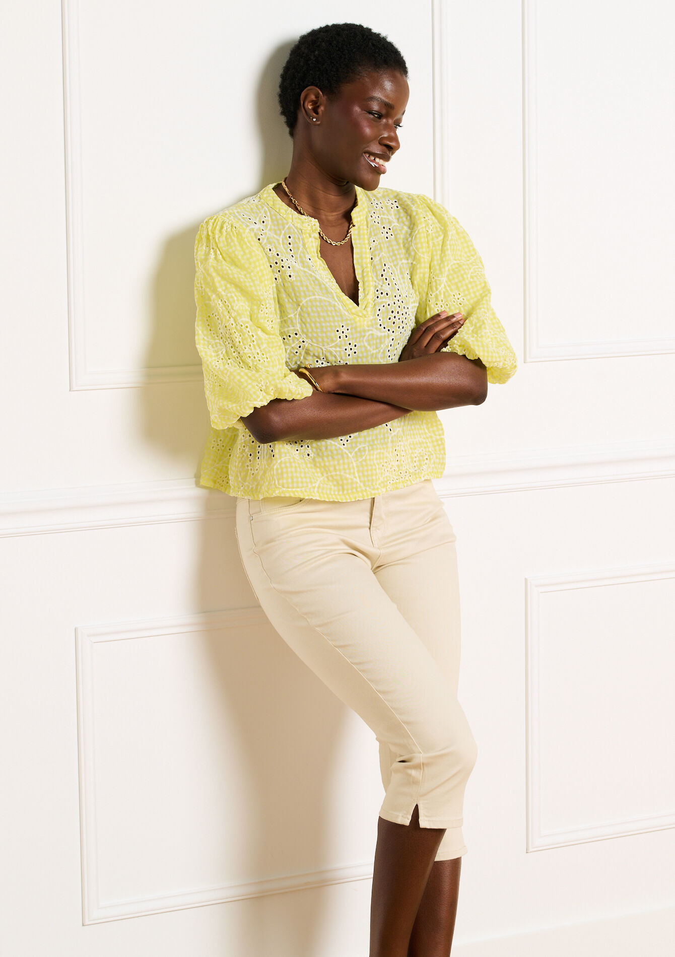 Geborduurde blouse wijde mouwen - YELLOW PASTEL - 05703071_5004