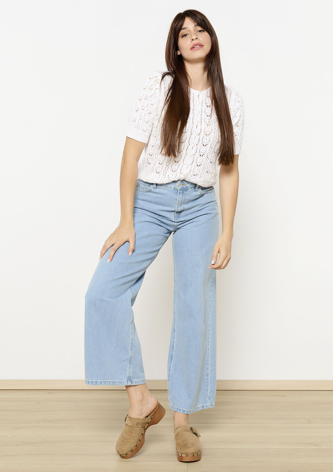 Fine-button openwork cardigan, Fine-button openwork cardigan - OPTICAL WHITE - 04101320_1019