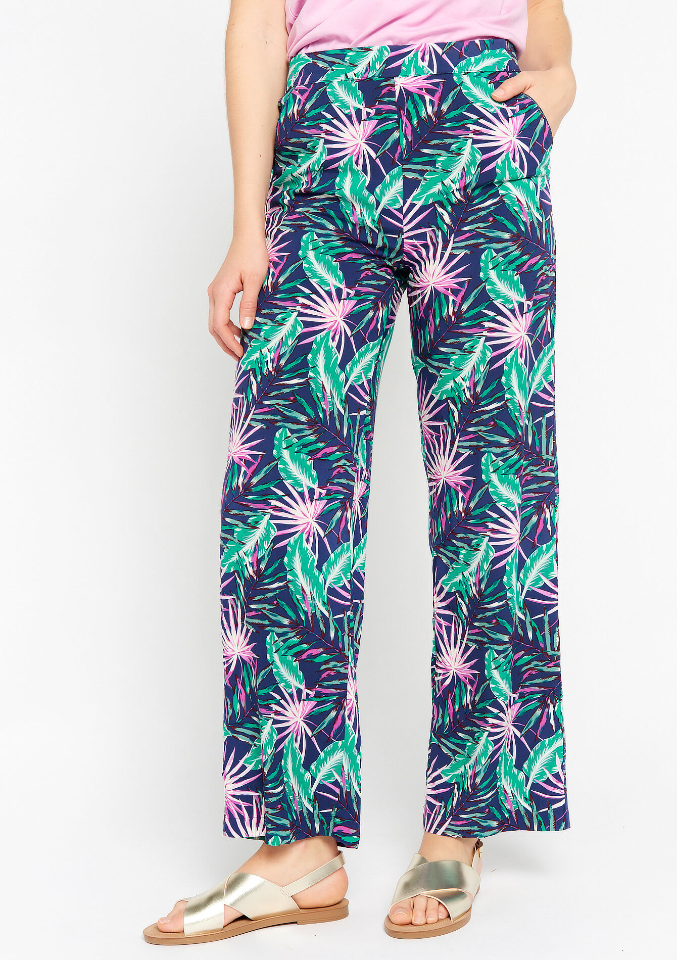 Wide trousers with tropical print, Wide trousers with tropical print - NAVY BASIC - 06600697_2723