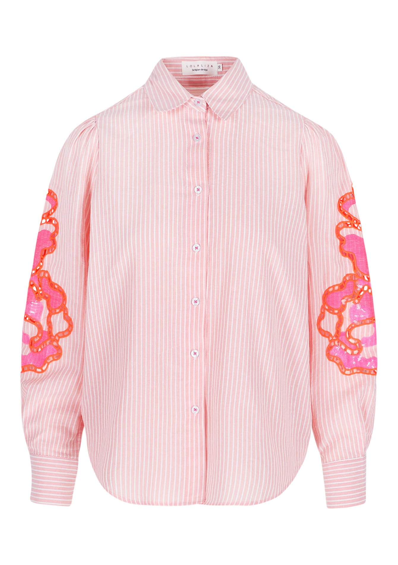 Chemise rayée avec broderie, Chemise rayée avec broderie - CORAL PINK - 05702917_1968