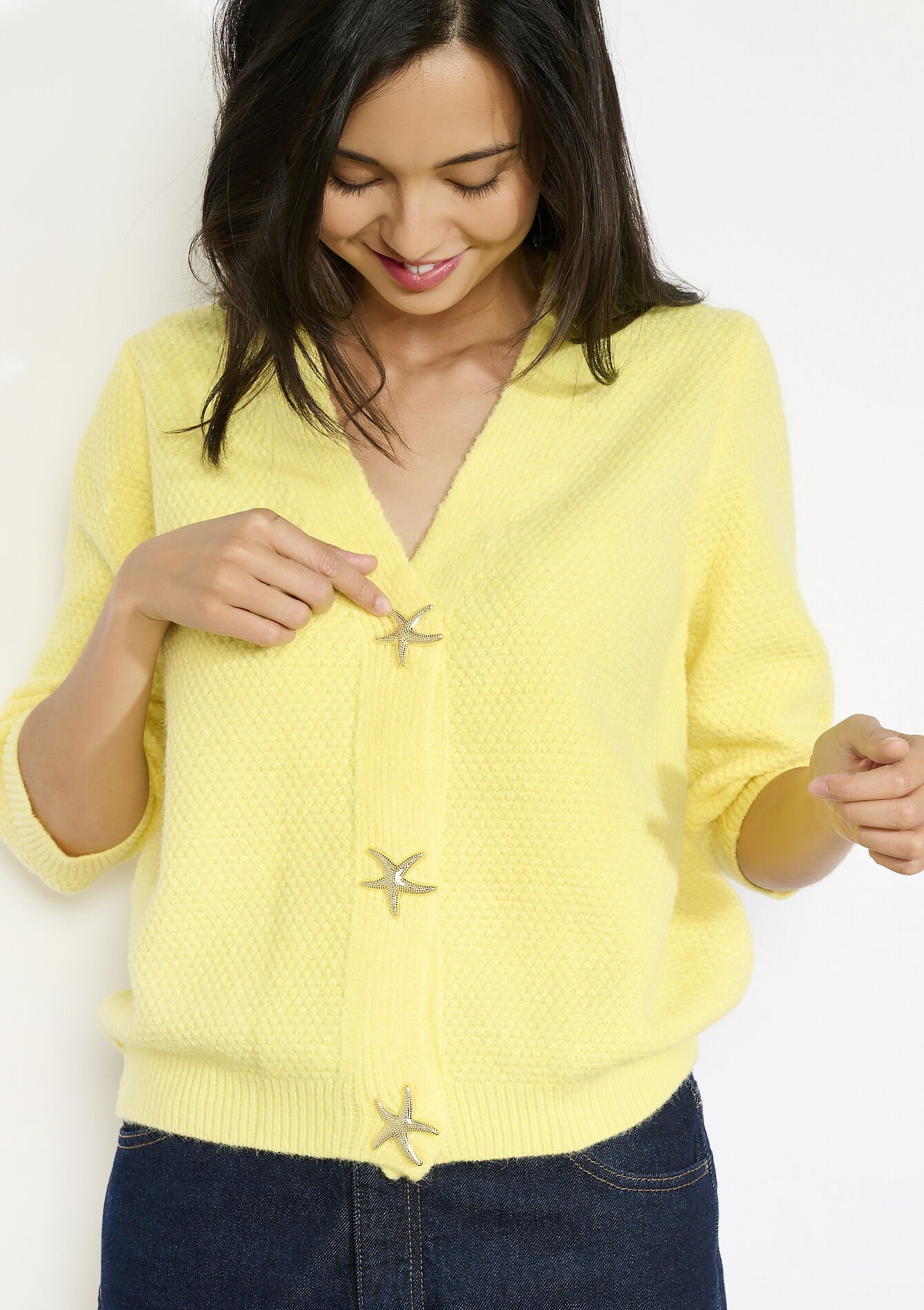 Cardigan manches courtes col V, Cardigan manches courtes col V, , back