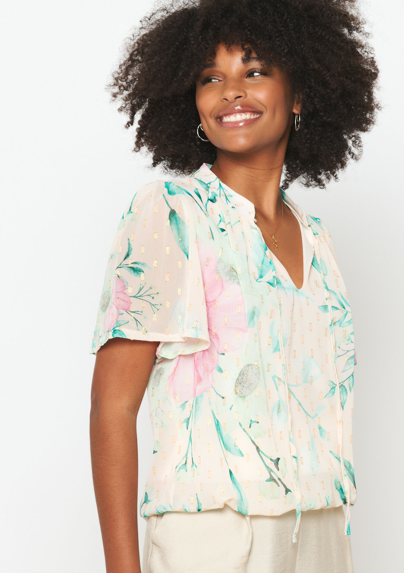 Blouse à imprimé fleuri, Blouse à imprimé fleuri - VANILLA WHITE - 05702495_1013