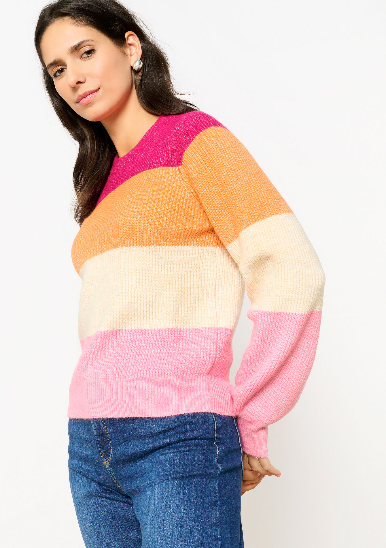 Trui met colourblock - GREY MED MEL - 04006536