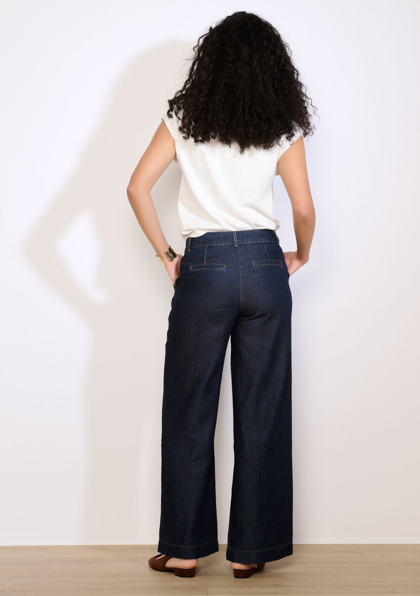 Wijde jeans met hoge taille - DARK BLUE - 22000644_0501