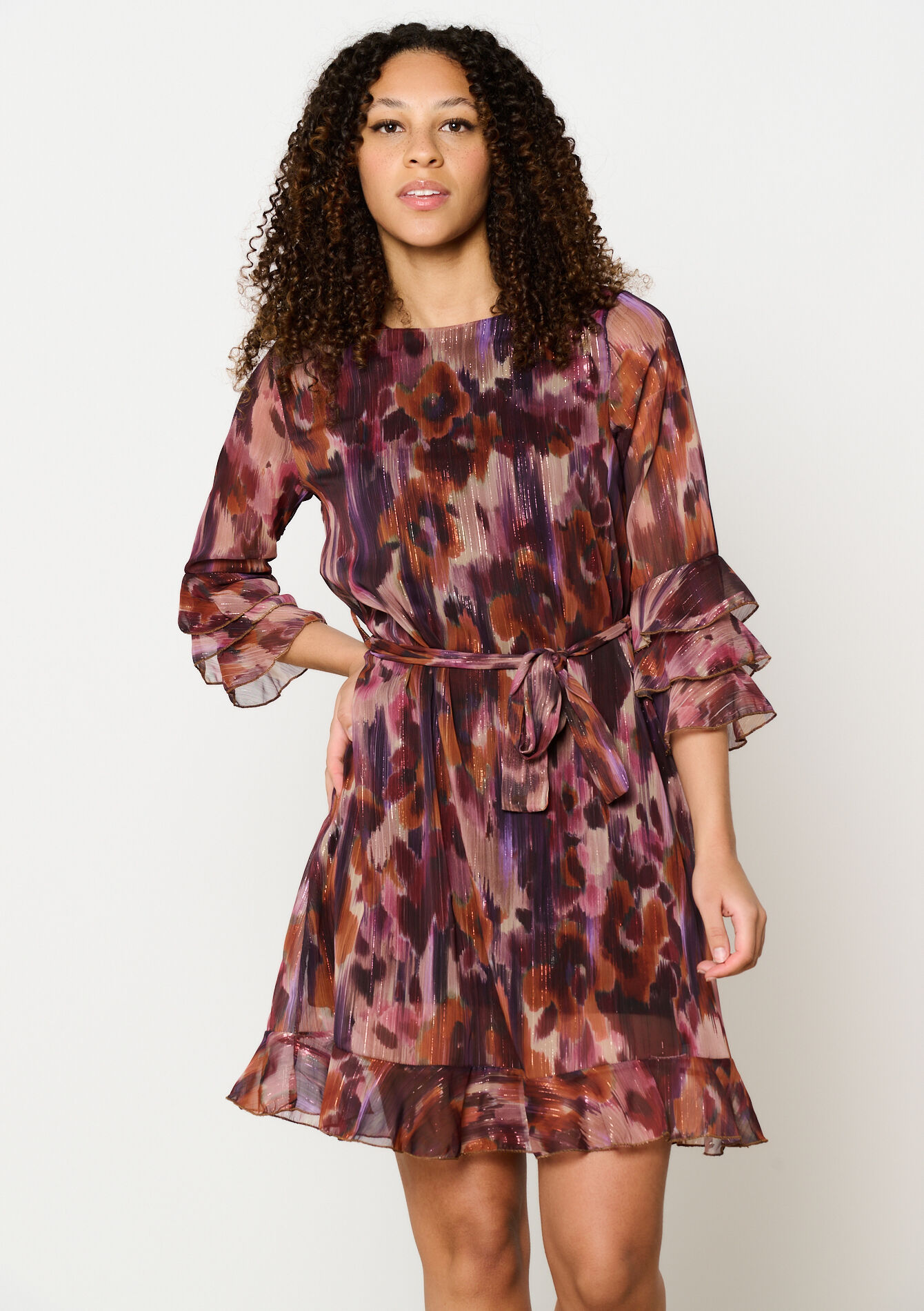 Lurex jurk met blurry print, Lurex jurk met blurry print - AUBERGINE - 08103955_1537