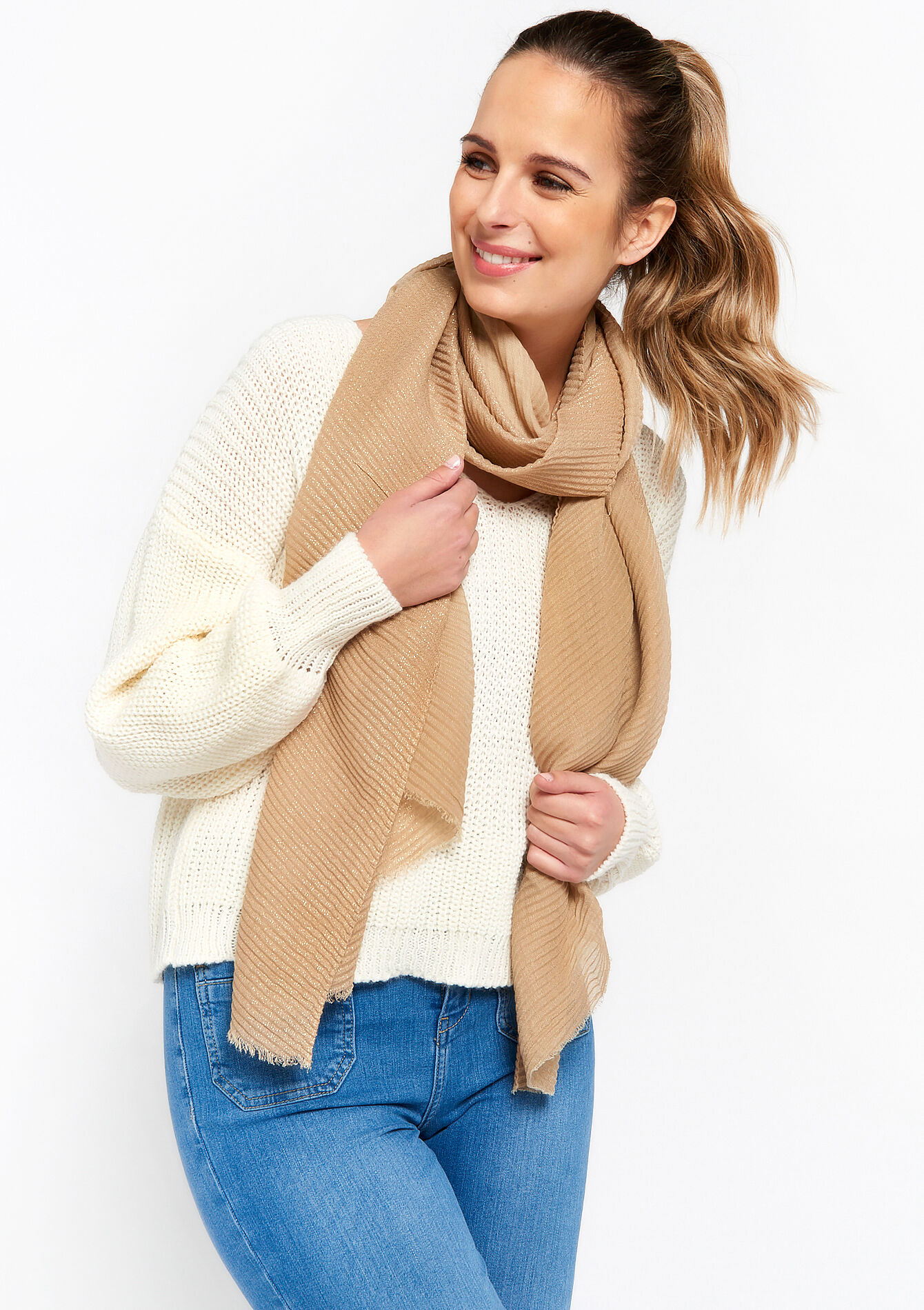 Scarf with glitter , Scarf with glitter - BEIGE COFFEE - 1066642