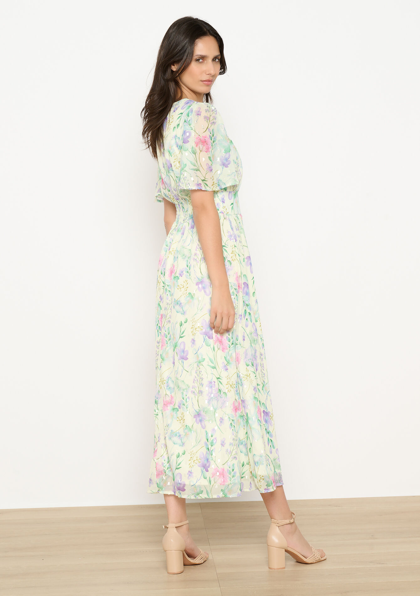 Floral print long dress - YELLOW PASTEL - 08104171