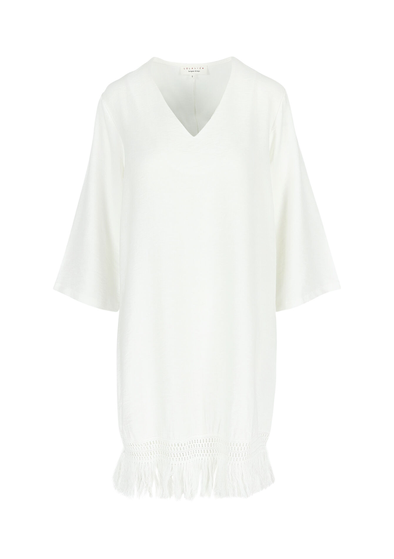 Oversized kaftanjurk met franjes, Oversized kaftanjurk met franjes - OFFWHITE - 08103690_1001
