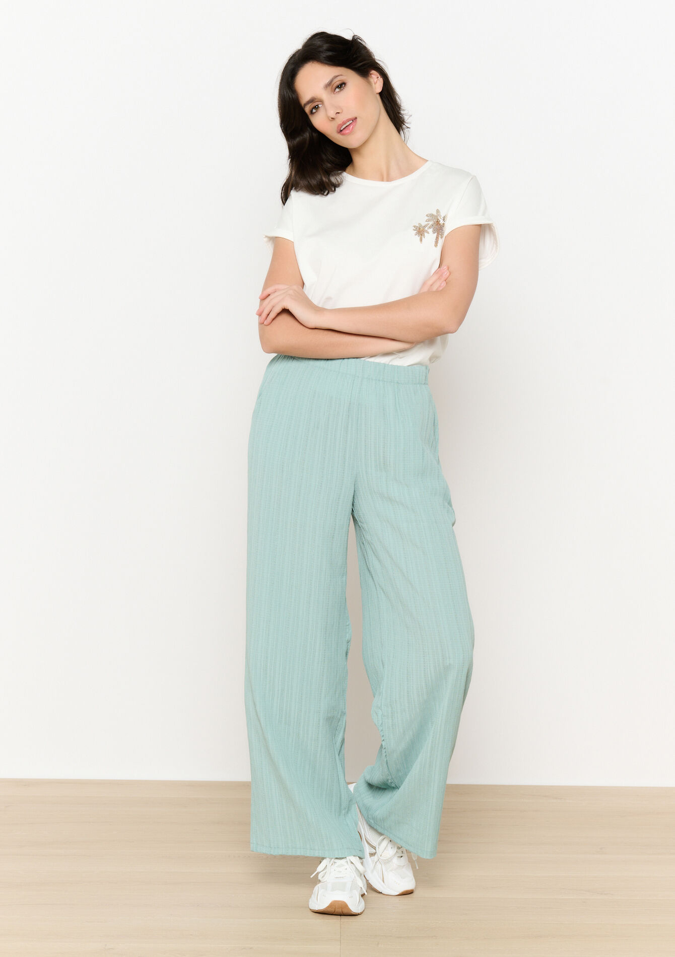 Broek met reliëf, Broek met reliëf - MINT GREEN - 06600965_1723