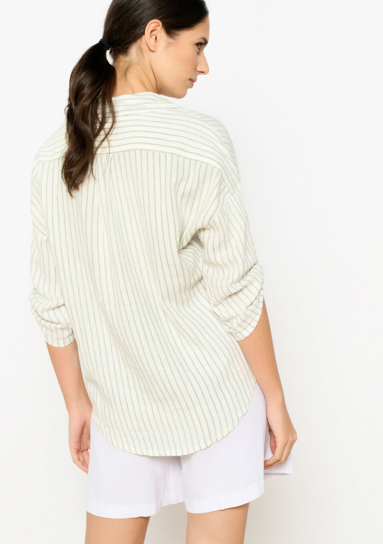 Linnen hemd met streepjes, Linnen hemd met streepjes - KHAKI FADED - 05702570_4326