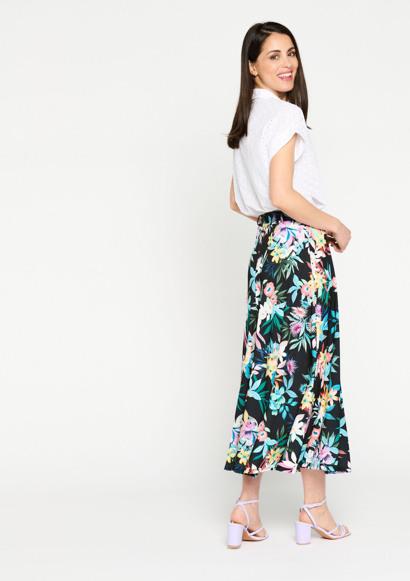Skirt with tropical print - BLACK - 07101104_1119