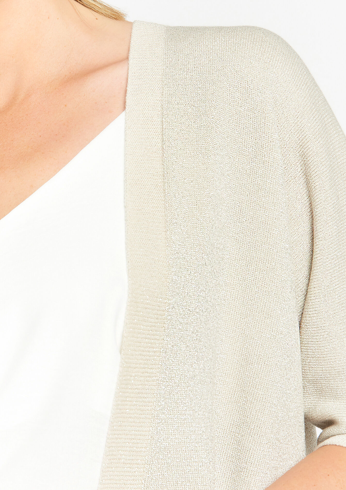 Short cardigan in macramé - CHAMPAGNE GLITTER - 04101059_537