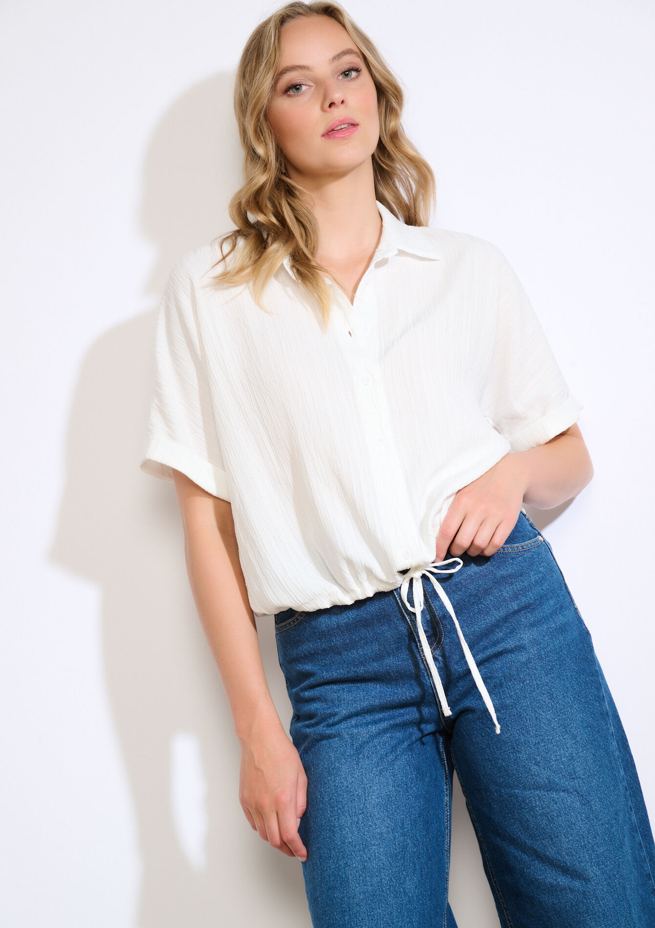 Chemise ample texturée, Chemise ample texturée - OPTICAL WHITE - 05702926_1019