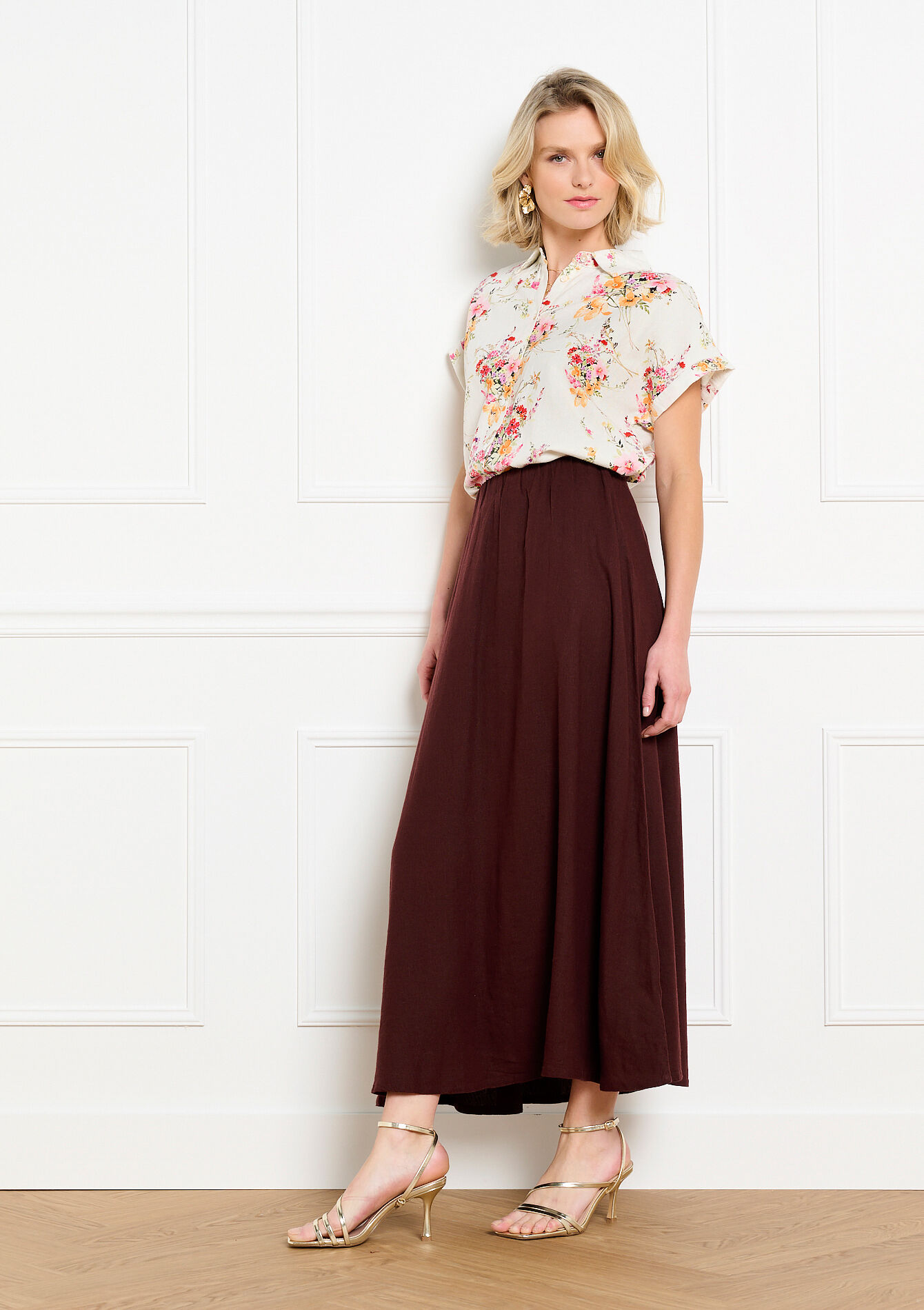 Midi rok met volume - BROWN DARK CHOCOLATE - 07101429_3720