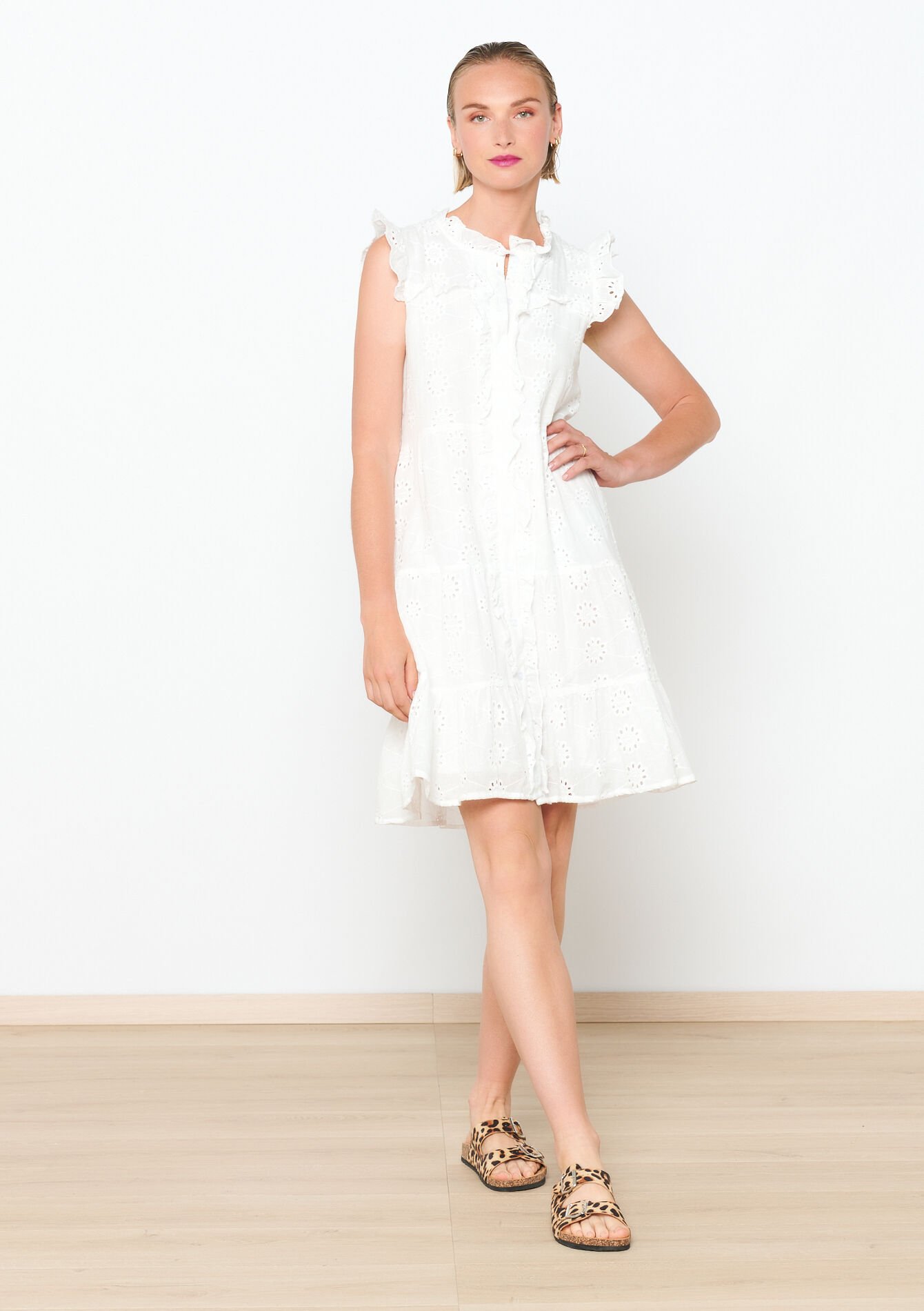 Jurk met broderie anglaise - OPTICAL WHITE - 08103645_1019