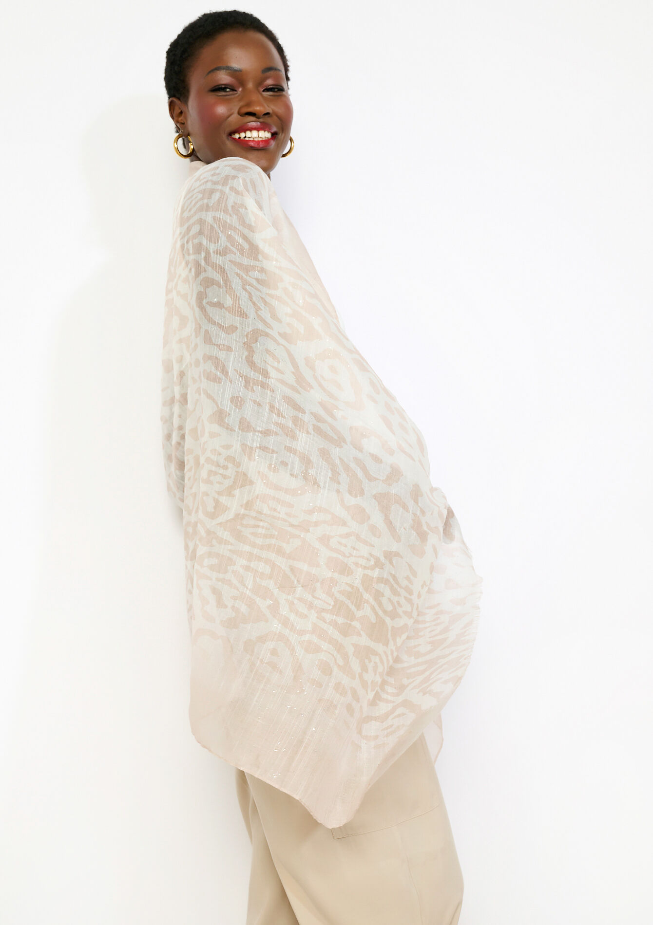 Transparante sjaal met luipaardprint - LT BEIGE - 17101534_2527