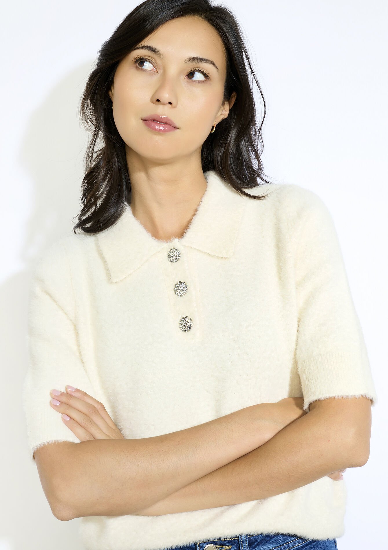 Trui met sierknopen - VANILLA WHITE - 04006919_1013