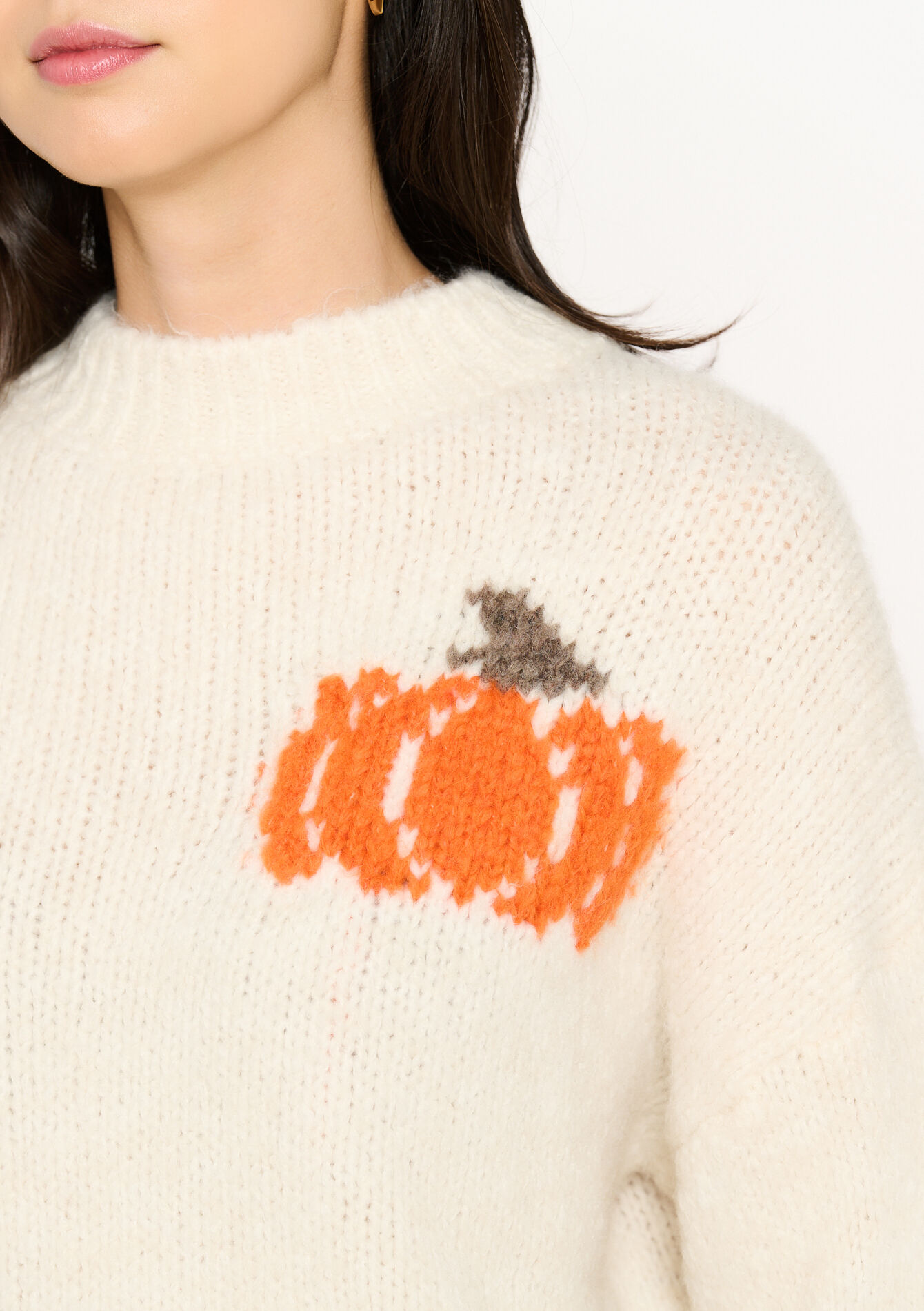 Jacquard sweater with pumpkin, Jacquard sweater with pumpkin - VANILLA WHITE - 1120039