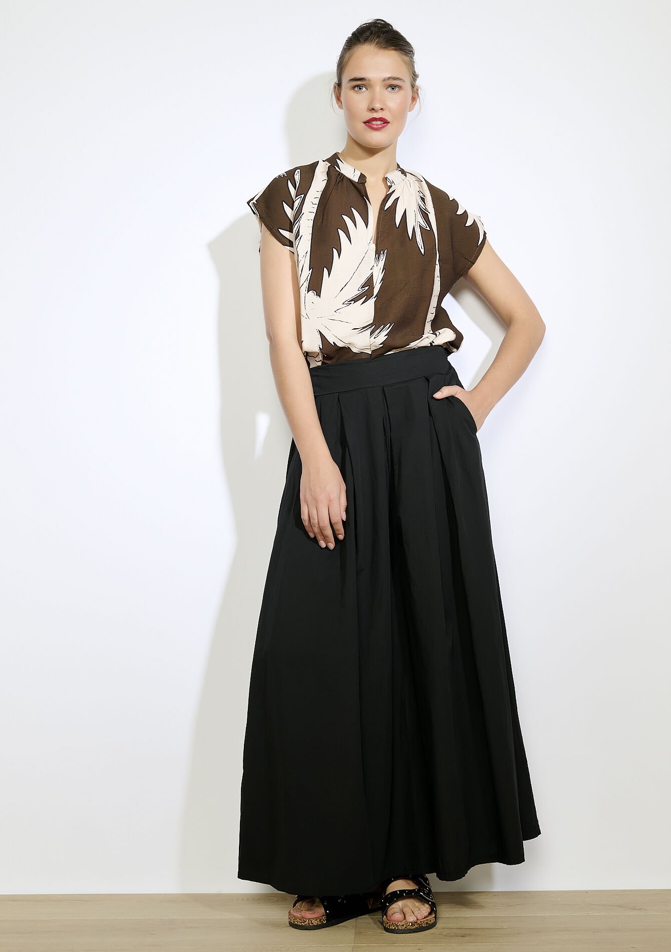 Blouse en voile imprimé - BROWN DARK CHOCOLATE - 1135172