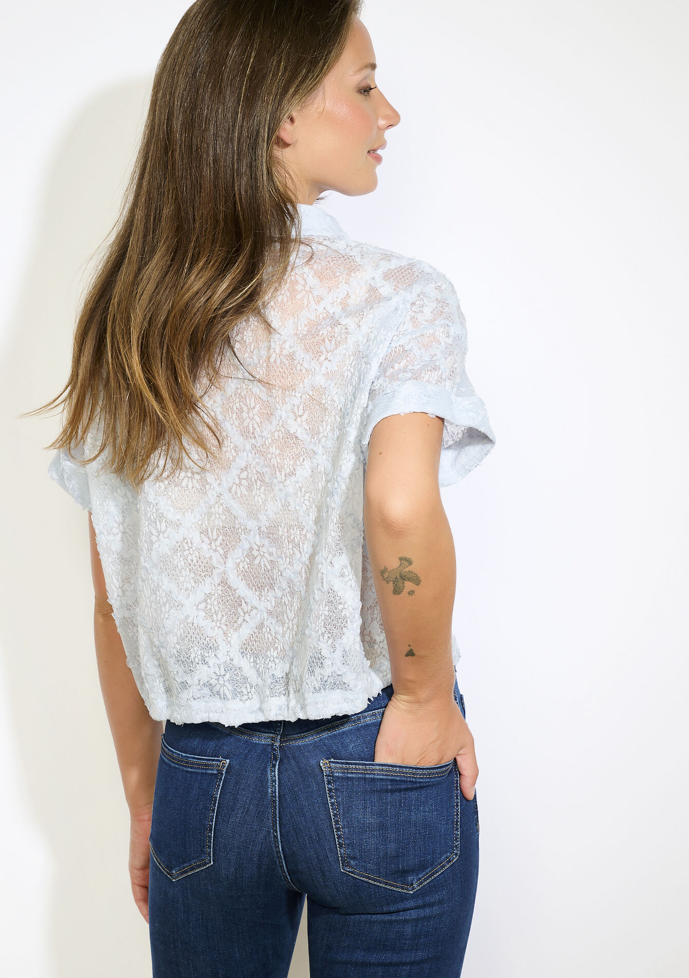 Transparant blouse met kant, Transparant blouse met kant - LT BLUE - 02301900_2519