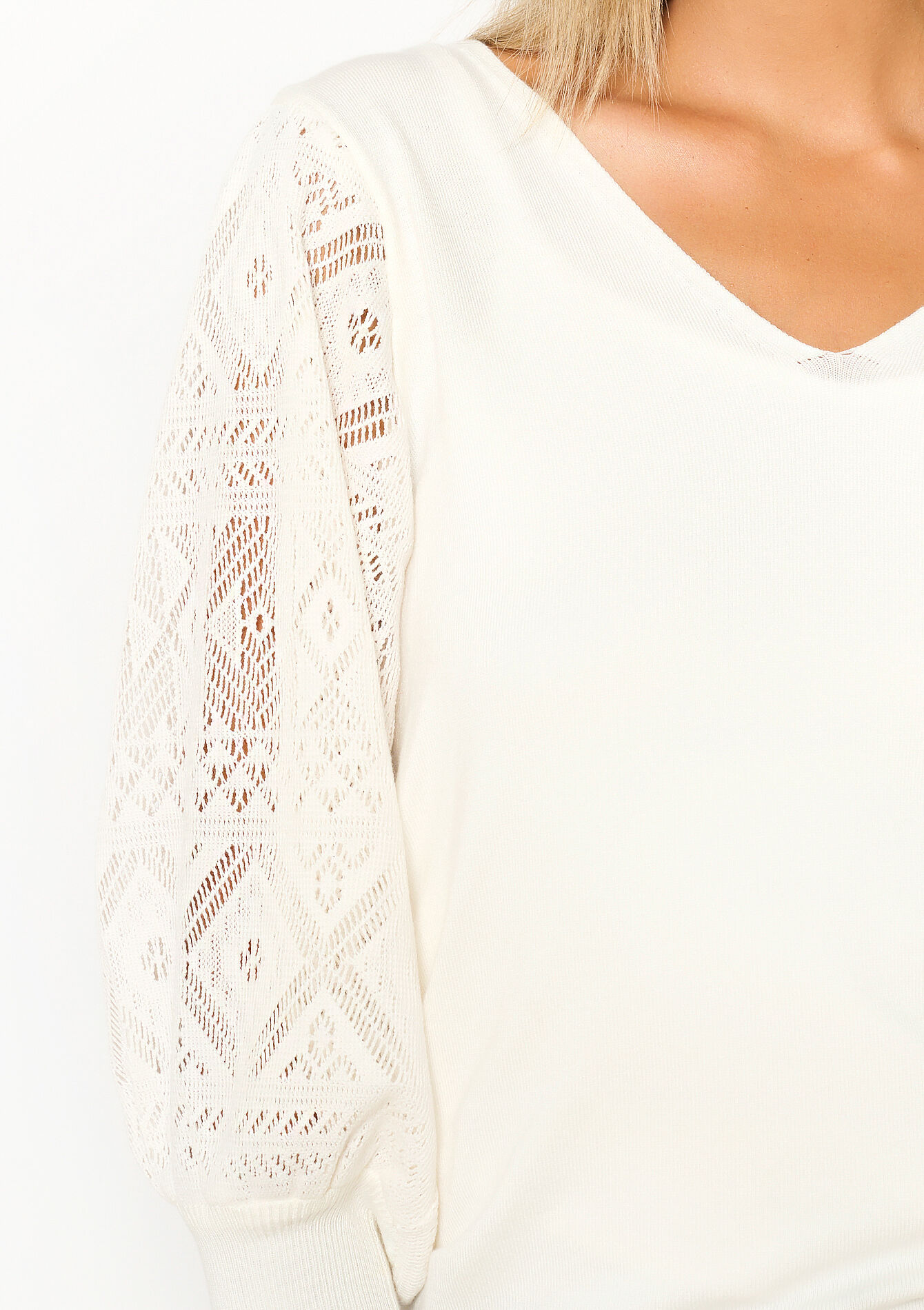 Pull avec manches en dentelle, Pull avec manches en dentelle - VANILLA WHITE - 04006506_1013