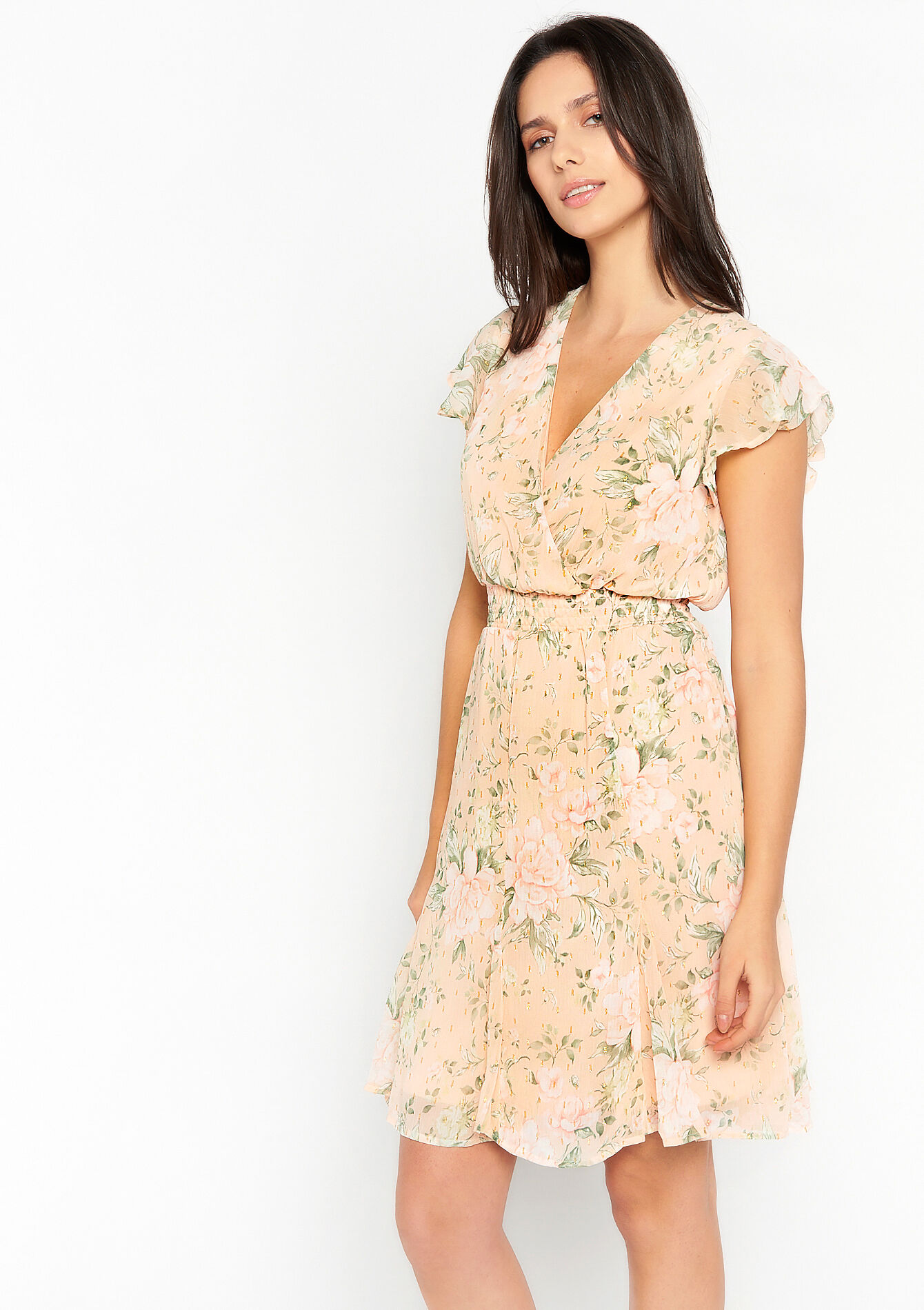 Wrap dress with floral print - NUDE PINK - 08103031_1301