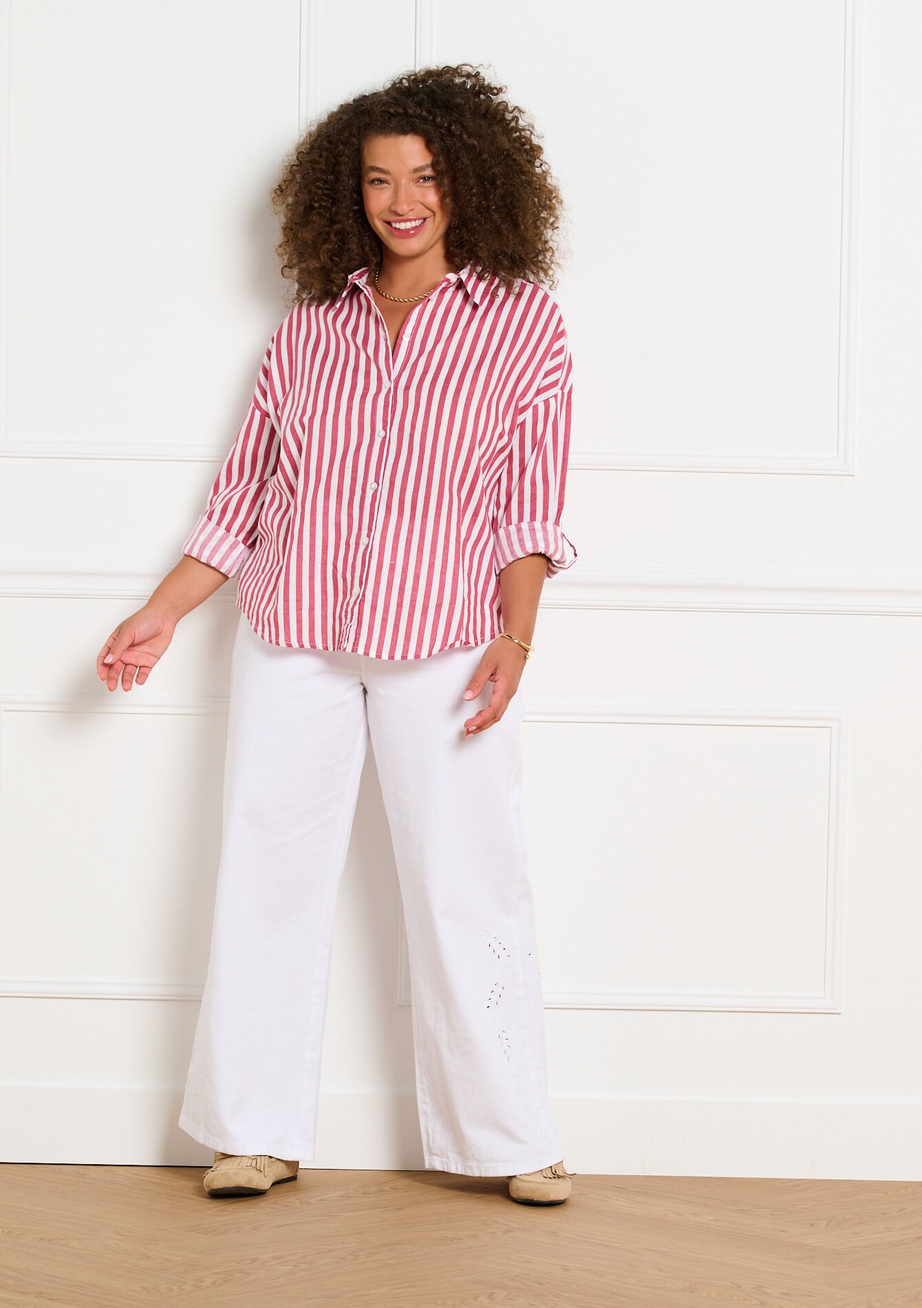 Los vallend gestreept hemd - COSMETIC PINK - 05702968_5733