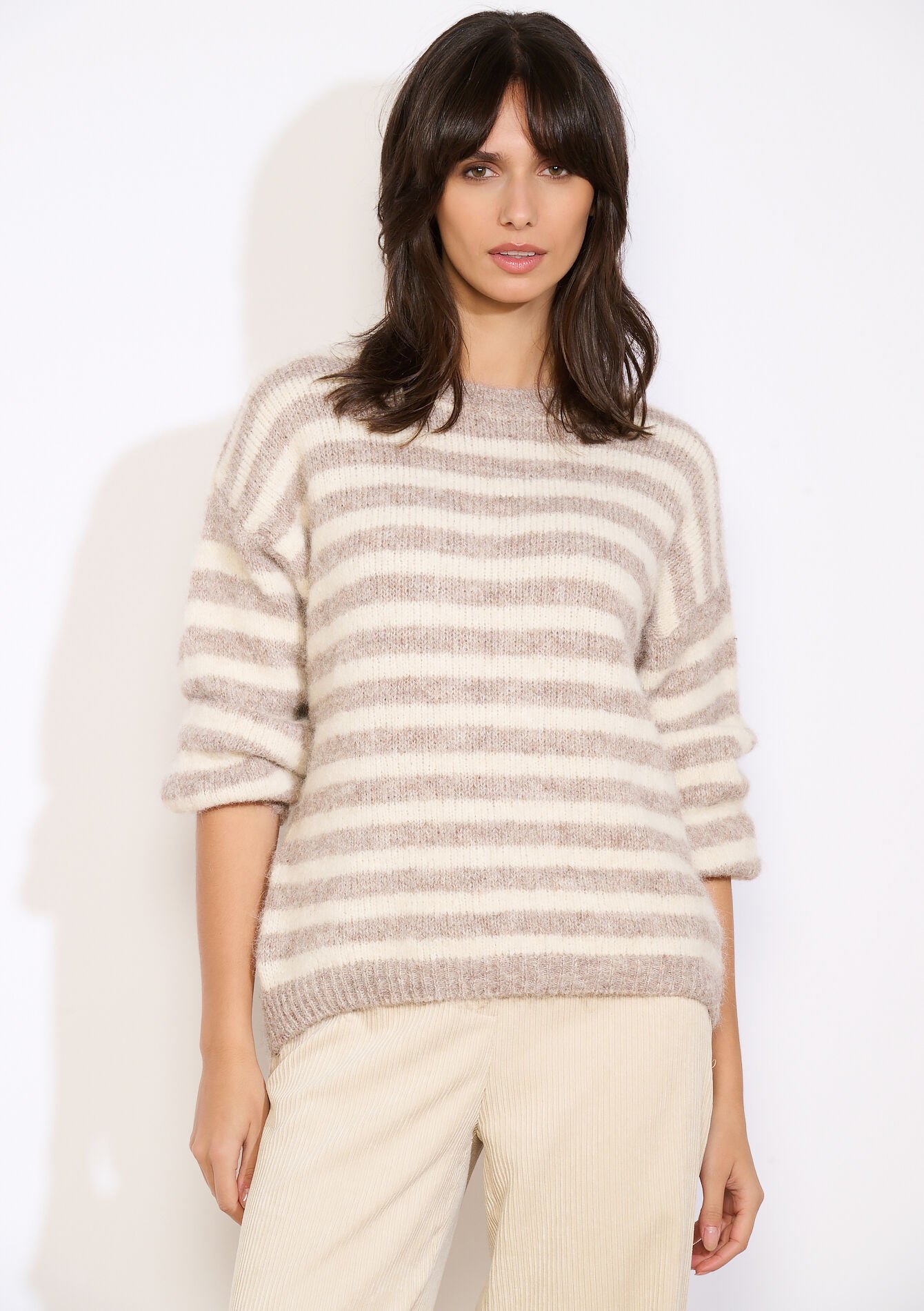 Oversized gestreepte trui - TAUPE - 04007092_1021