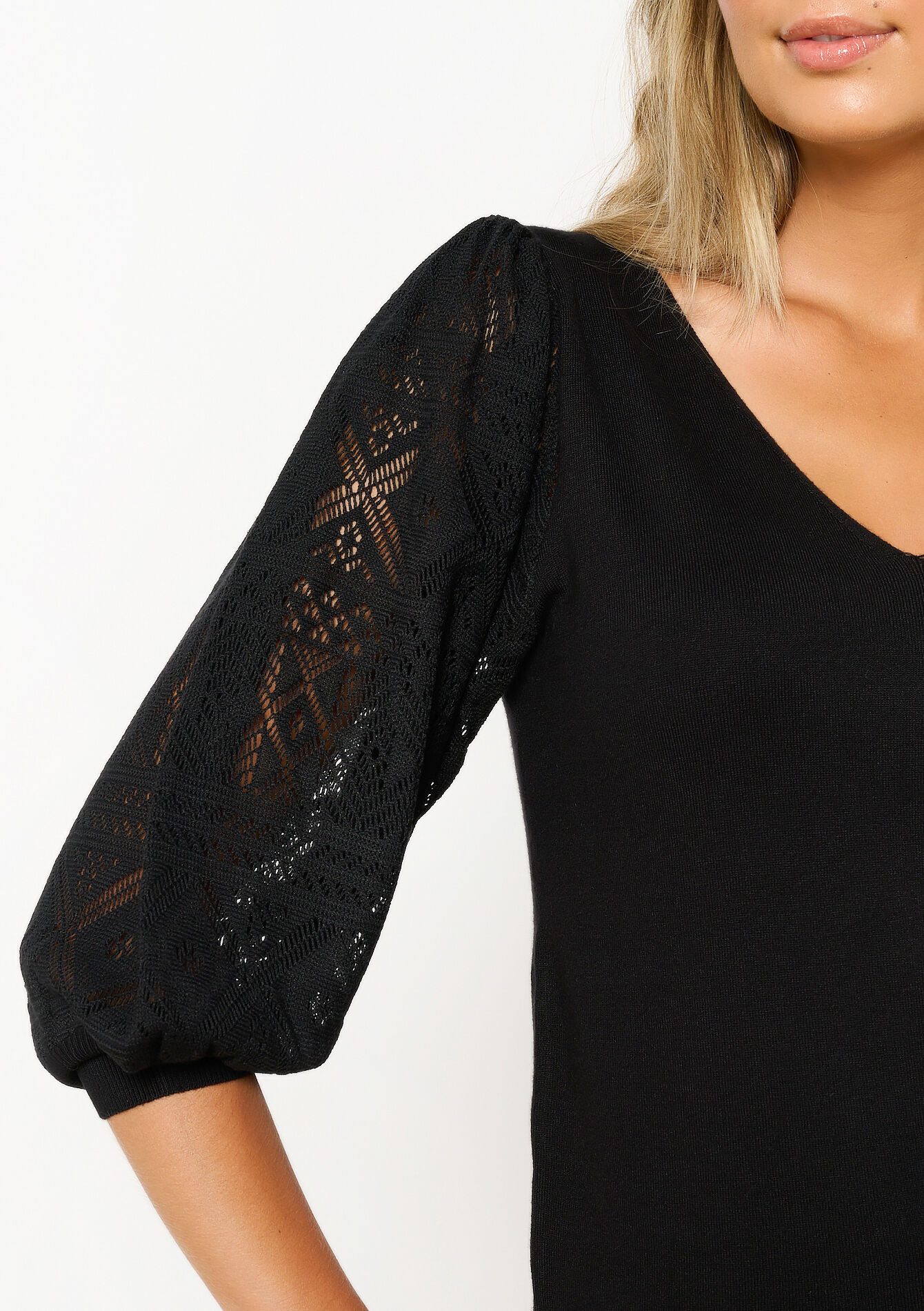 Trui met kanten mouwen, Trui met kanten mouwen - BLACK BEAUTY - 04006506_2600