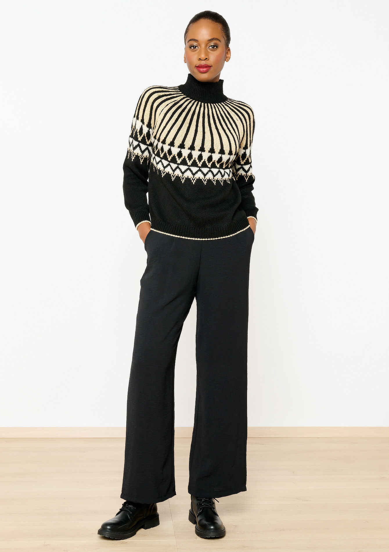 Jacquard pullover with pattern, Jacquard pullover with pattern - BLACK - 04006404_1119