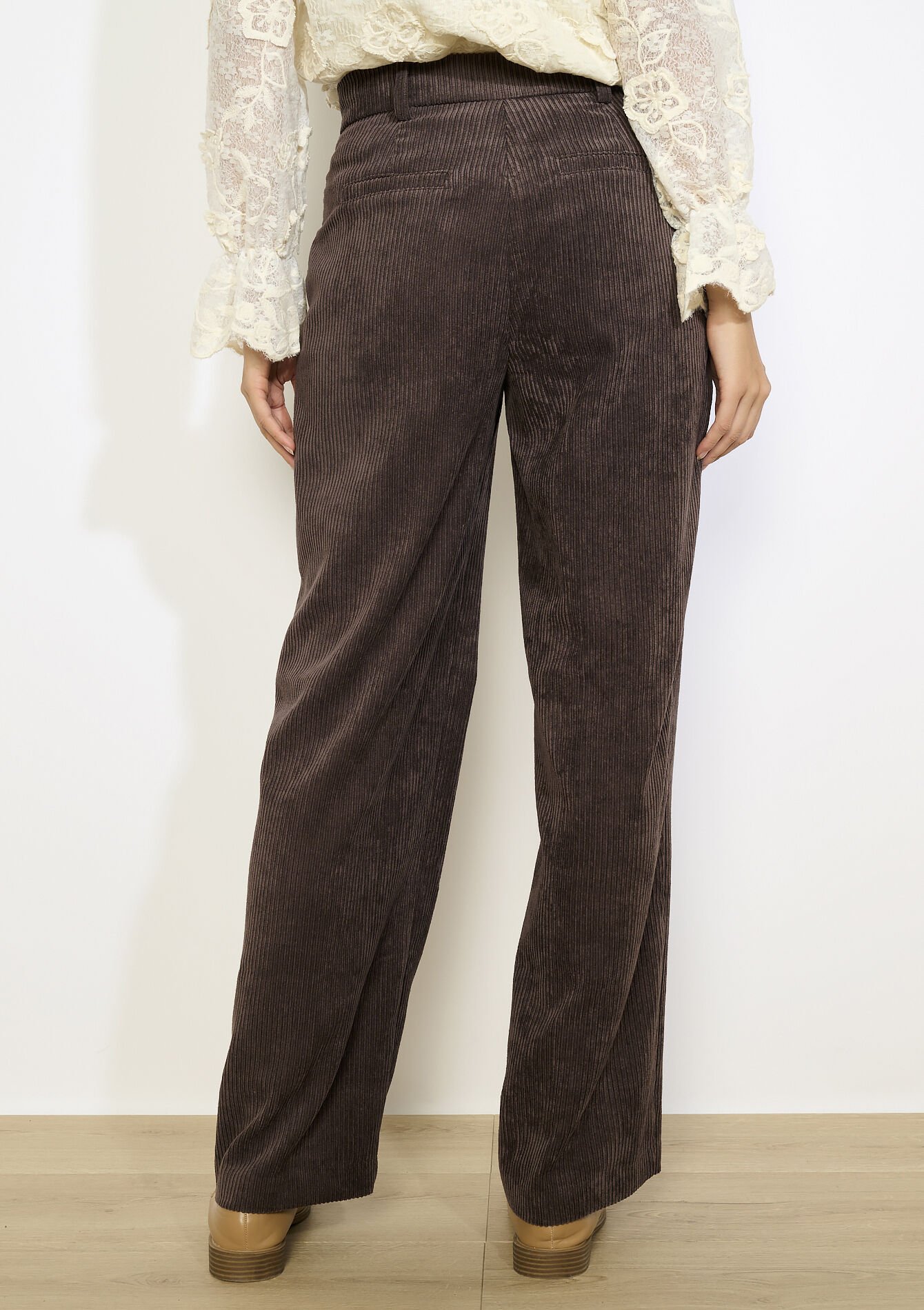 Flared broek in ribfluweel, Flared broek in ribfluweel - BROWN DARK CHOCOLATE - 06100741_3720