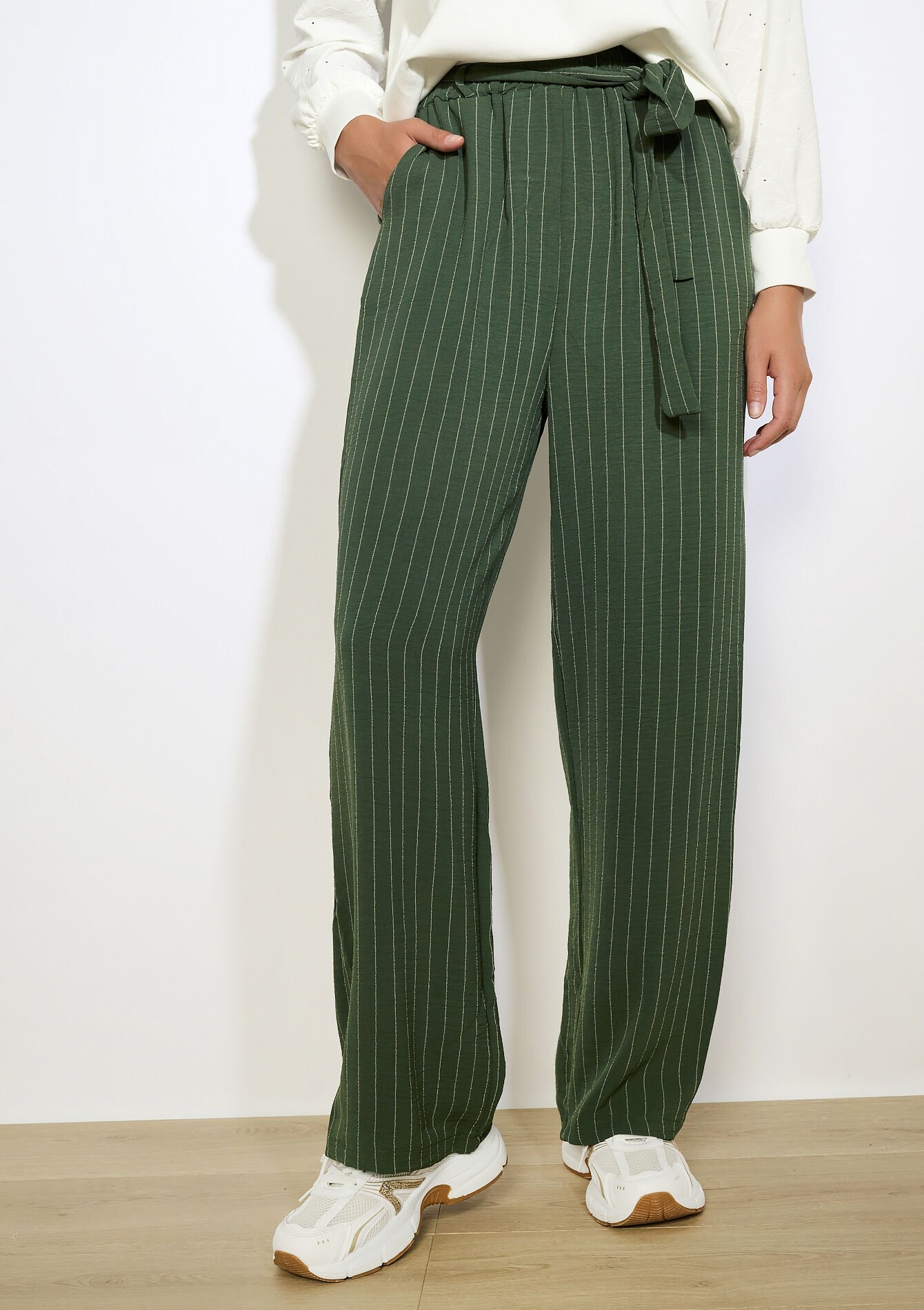 Pantalon fluide à rayures - KHAKI MED - 06601040_4327