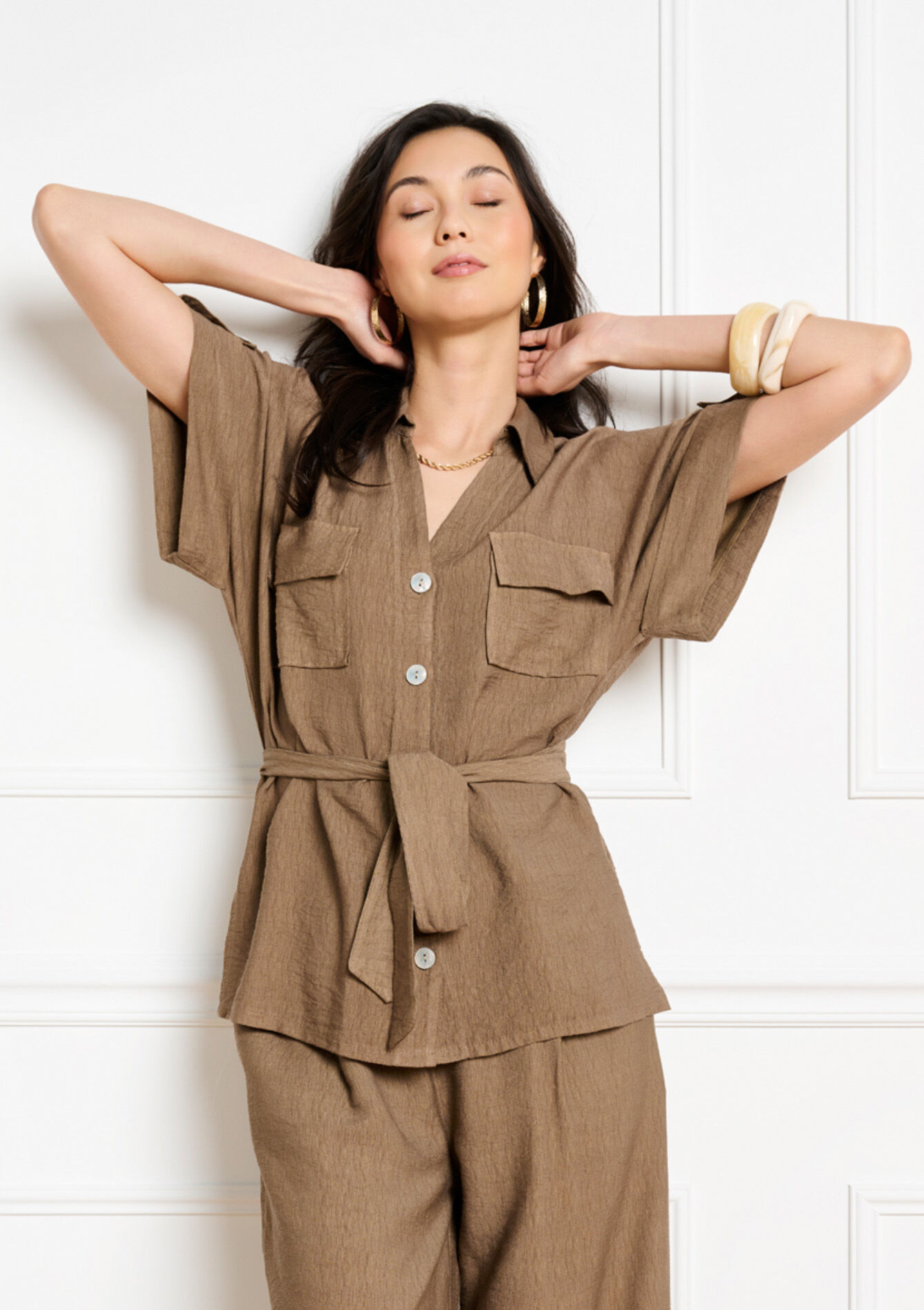 Belted safari jacket - TAUPE - 09101202_1021