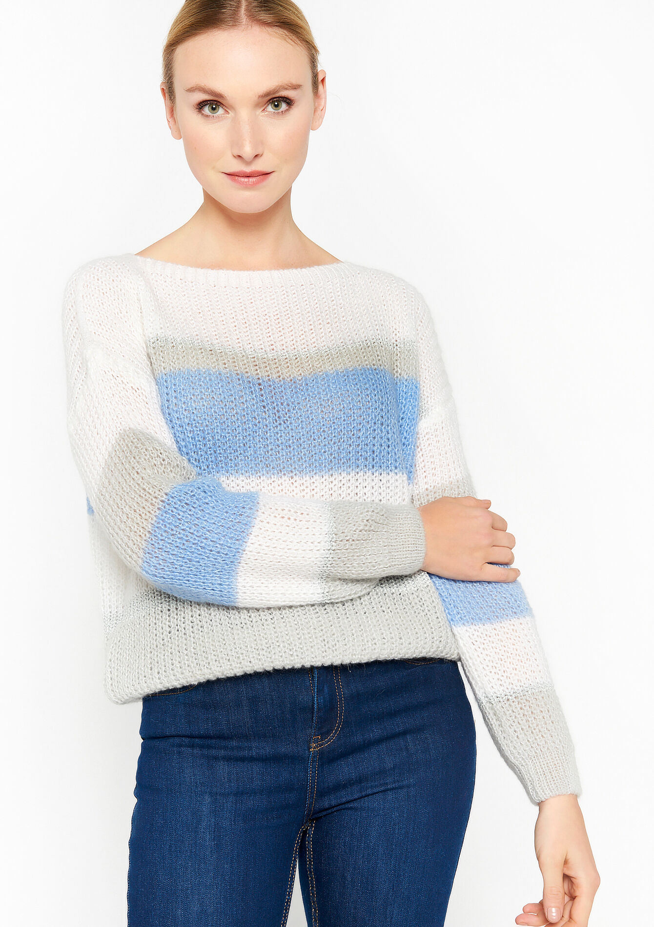 Knitted pullover with colour block, Knitted pullover with colour block - BLUE PASTEL - 04006122_3003