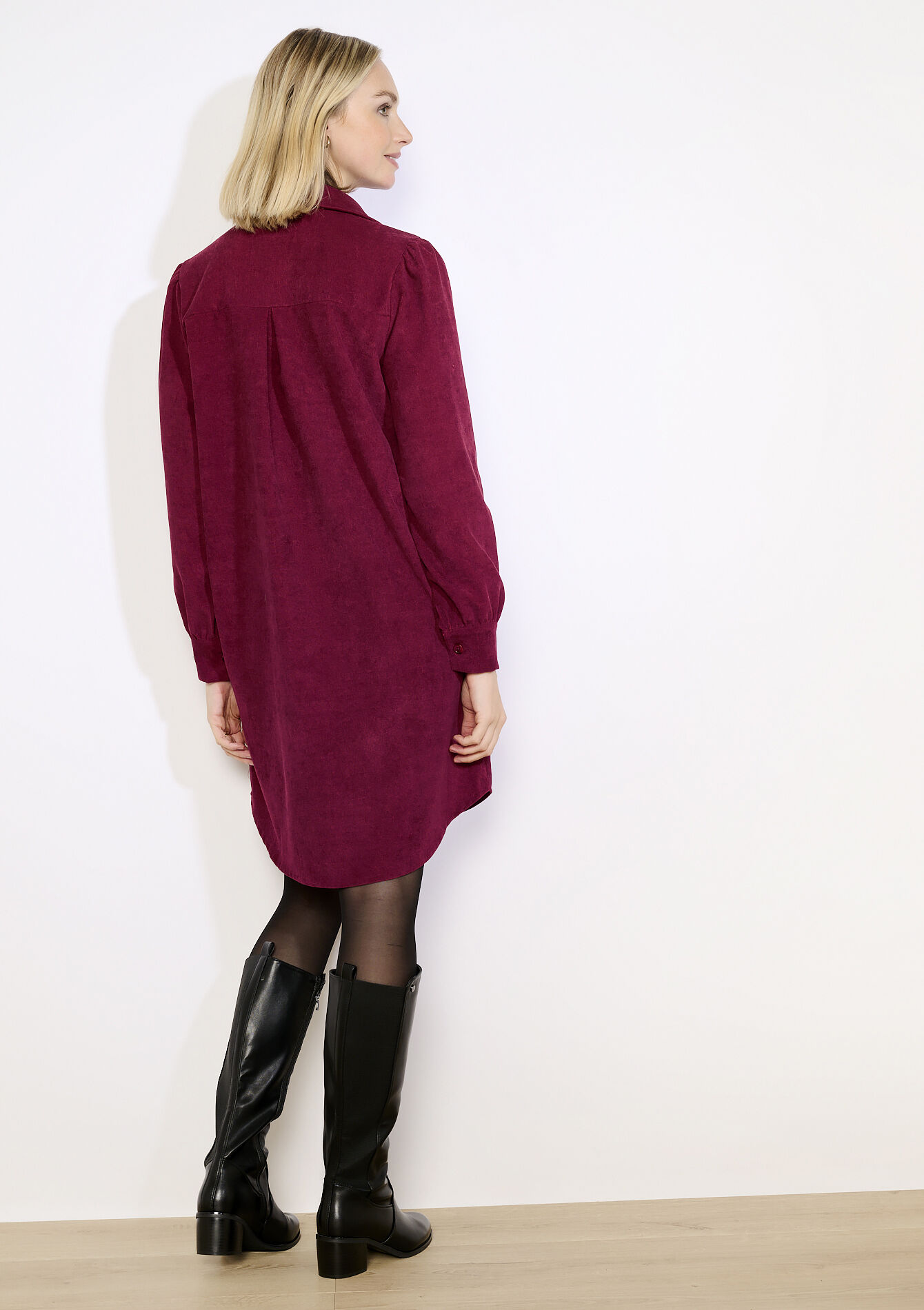 Robe chemise en velours, Robe chemise en velours - BORDEAUX WINE - 08104418_5514