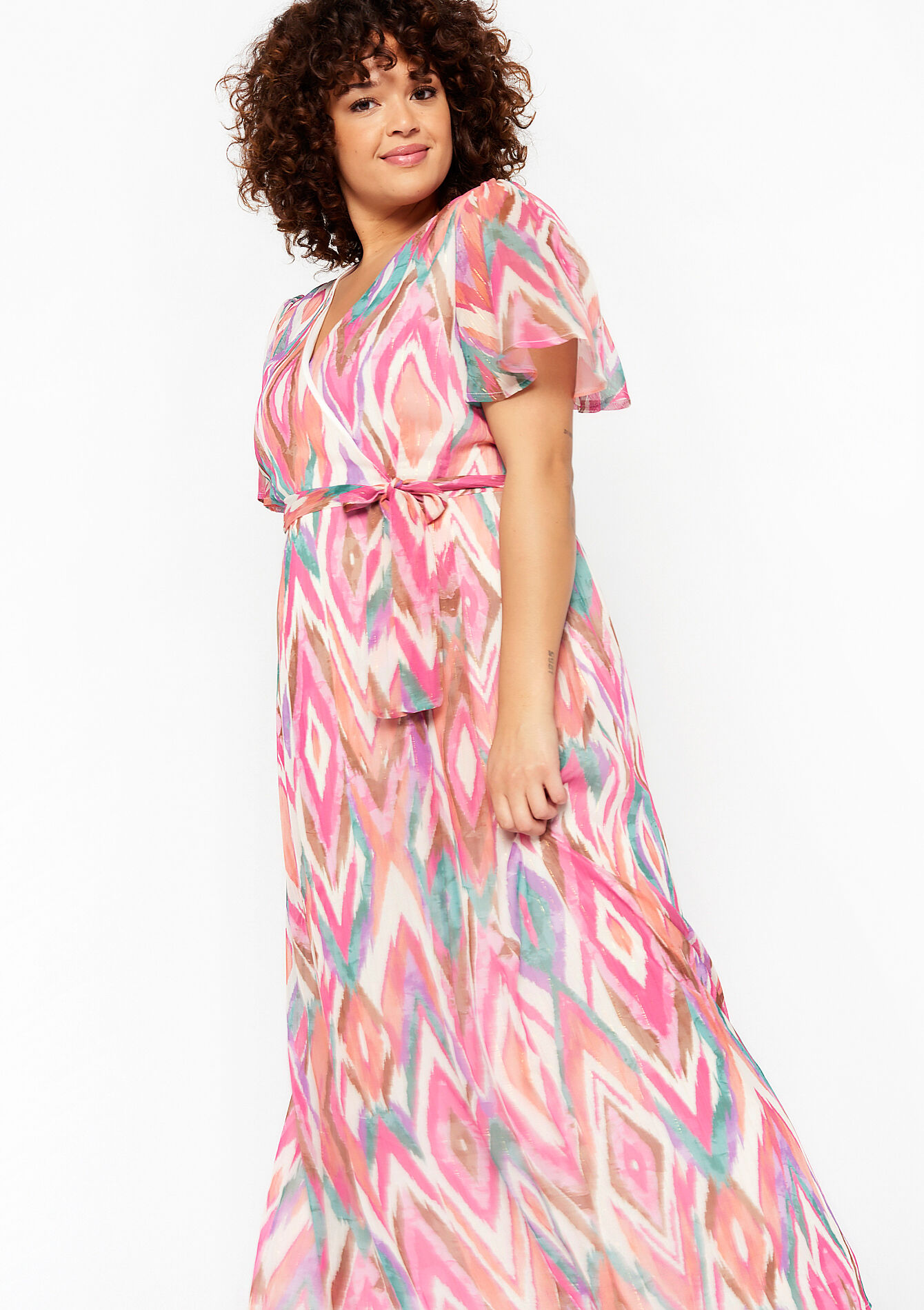 Wrap dress with lurex, Wrap dress with lurex - RED FRAMBOISE - 08601911_1496