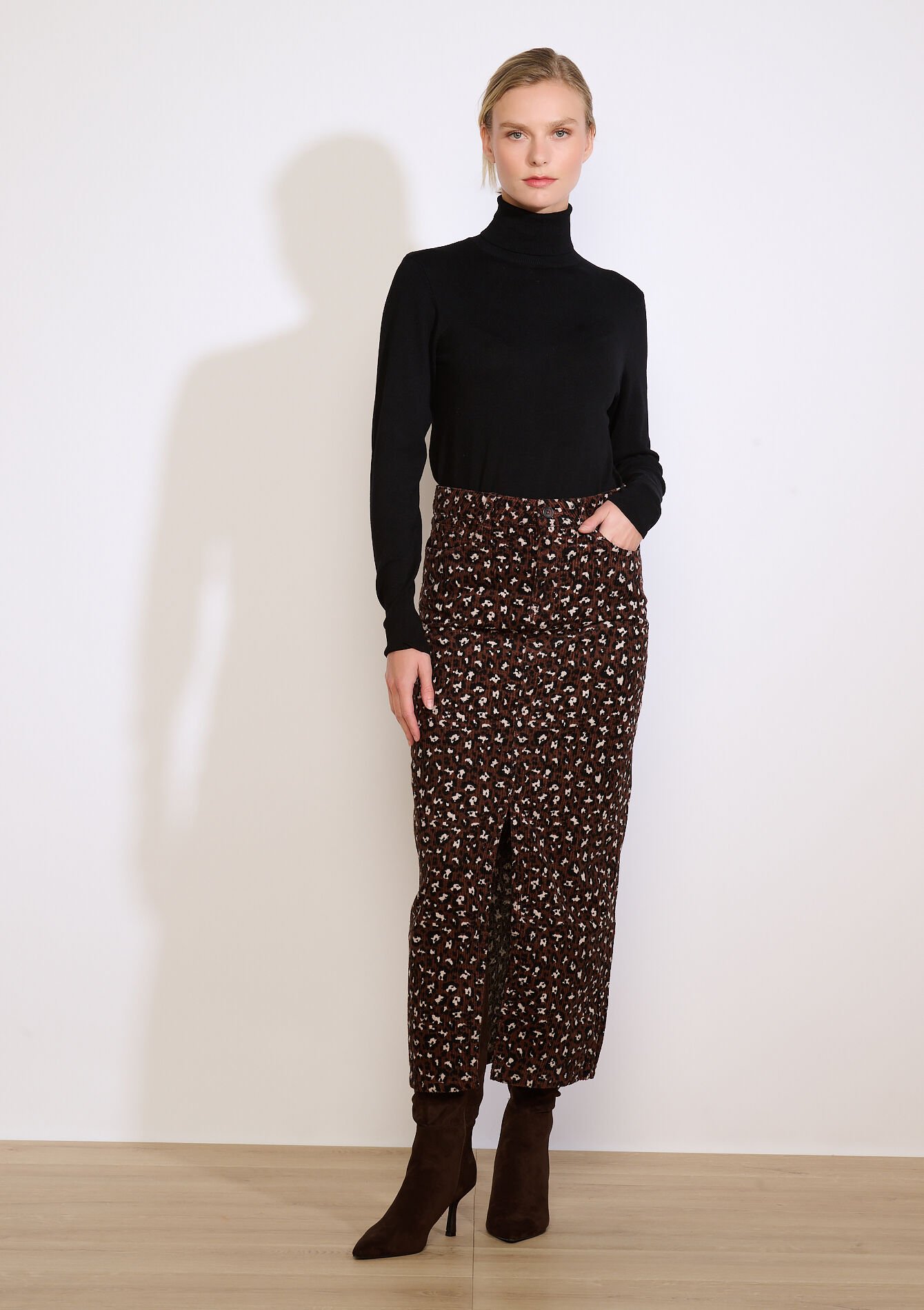 Maxi cordrok met luipaardprint, Maxi cordrok met luipaardprint, , back